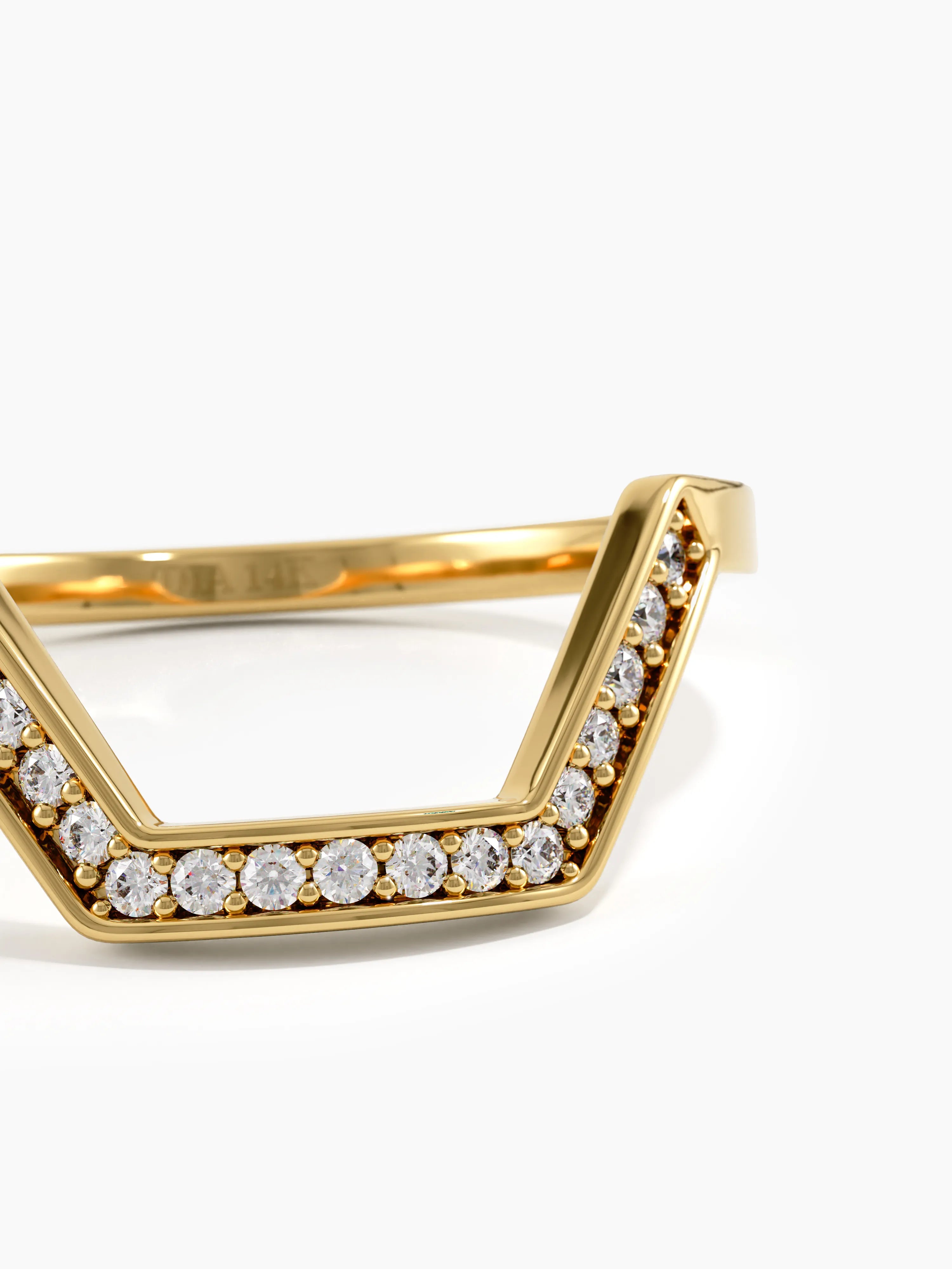 Pave Hexagon Curve Ring, solid gold ring, view 2 | DiaFifth