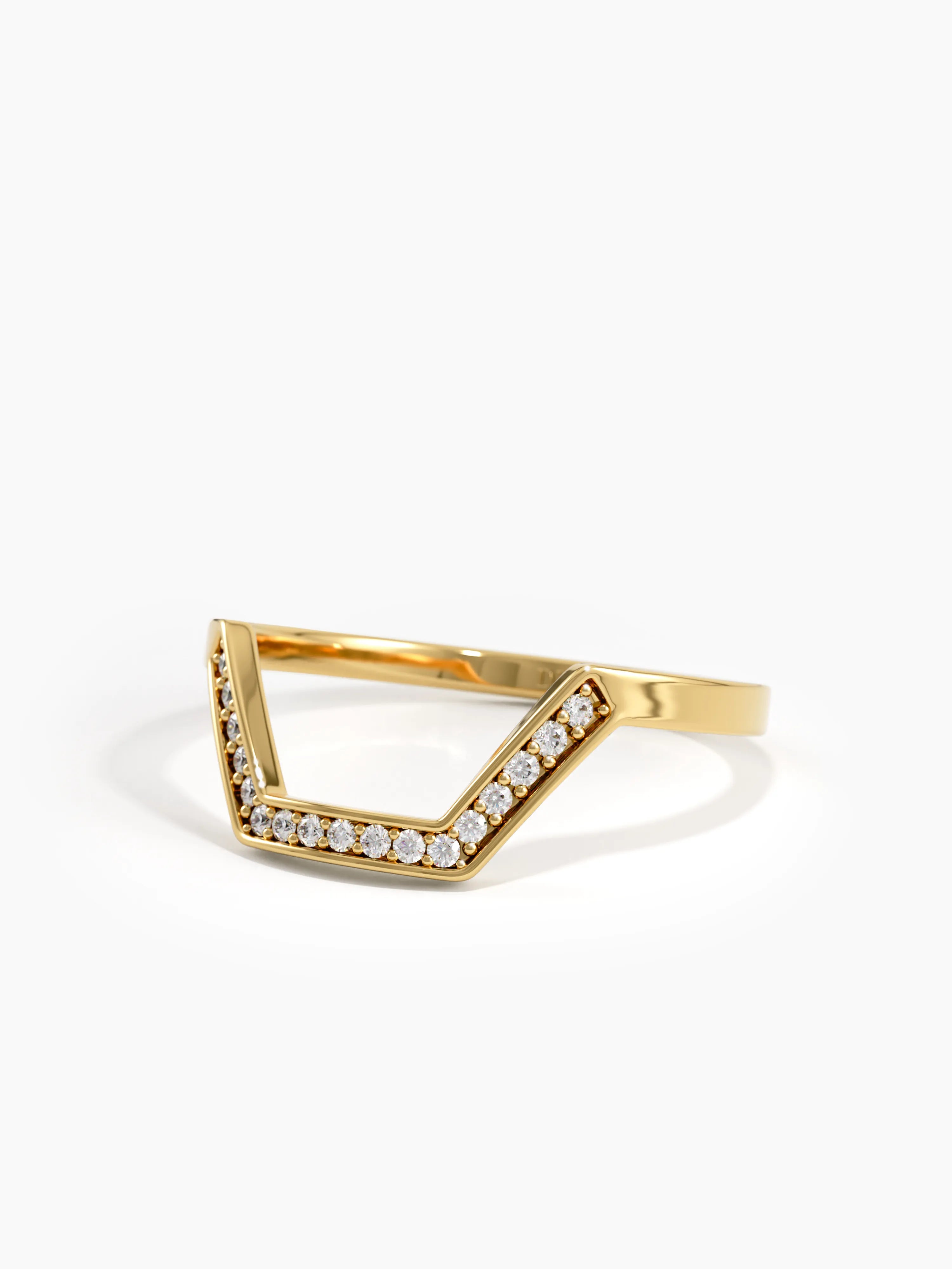 Pave Hexagon Curve Ring, solid gold ring, view 4 | DiaFifth