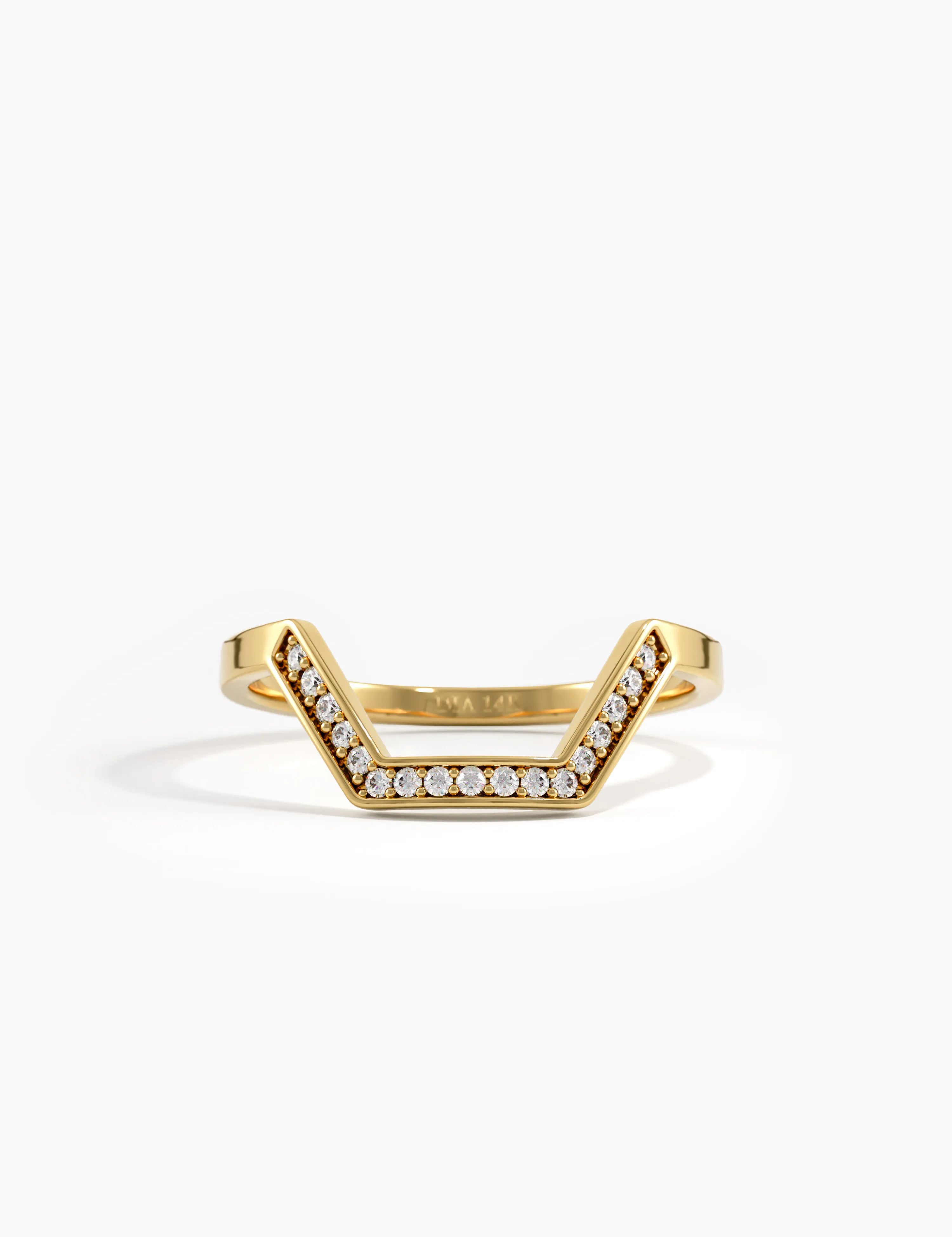 Pave Hexagon Curve Ring, solid gold ring | DiaFifth