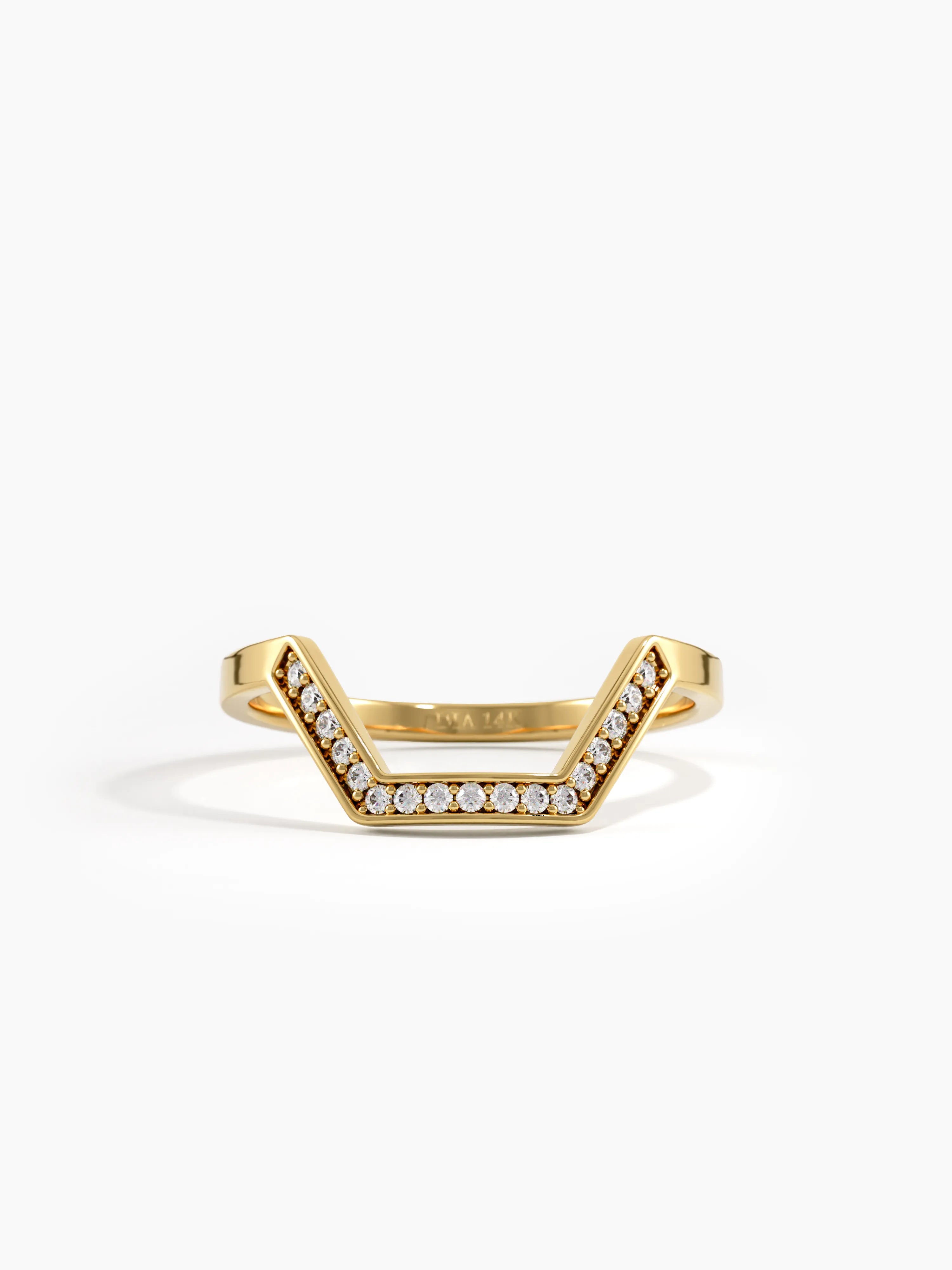 Pave Hexagon Curve Ring, solid gold ring | DiaFifth