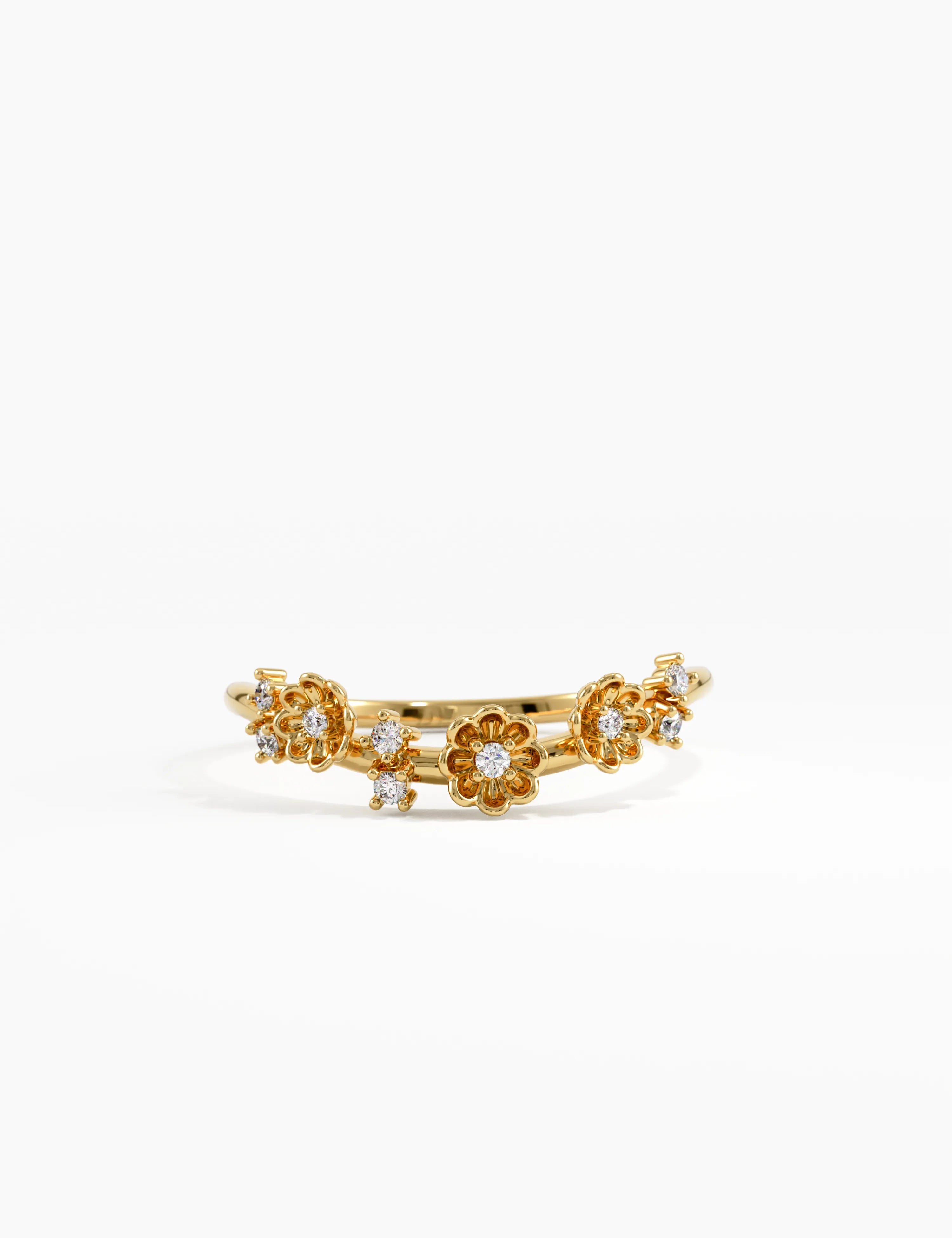 Flower Curve Ring, solid gold ring | DiaFifth
