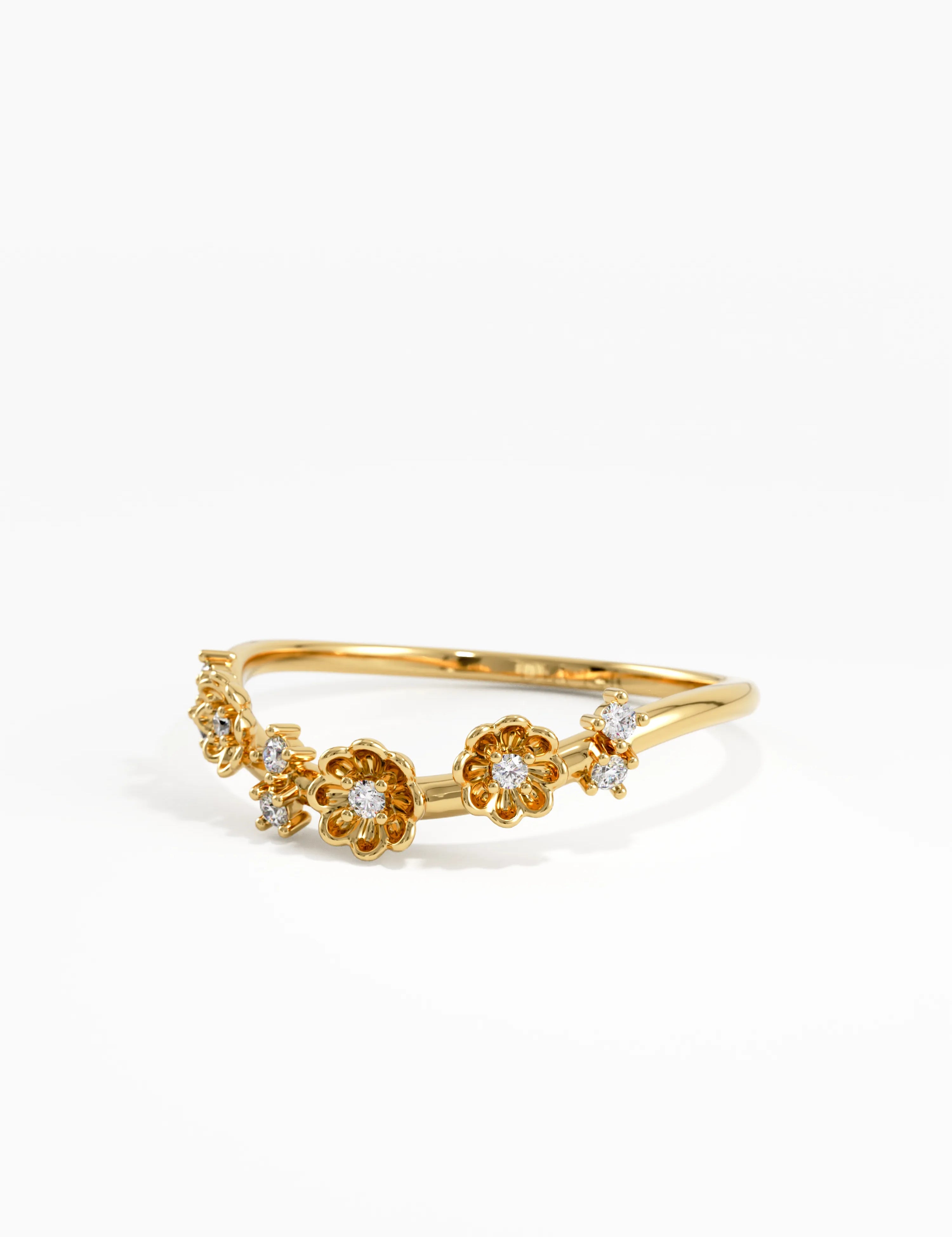 Flower Curve Ring, solid gold ring, view 8 | DiaFifth