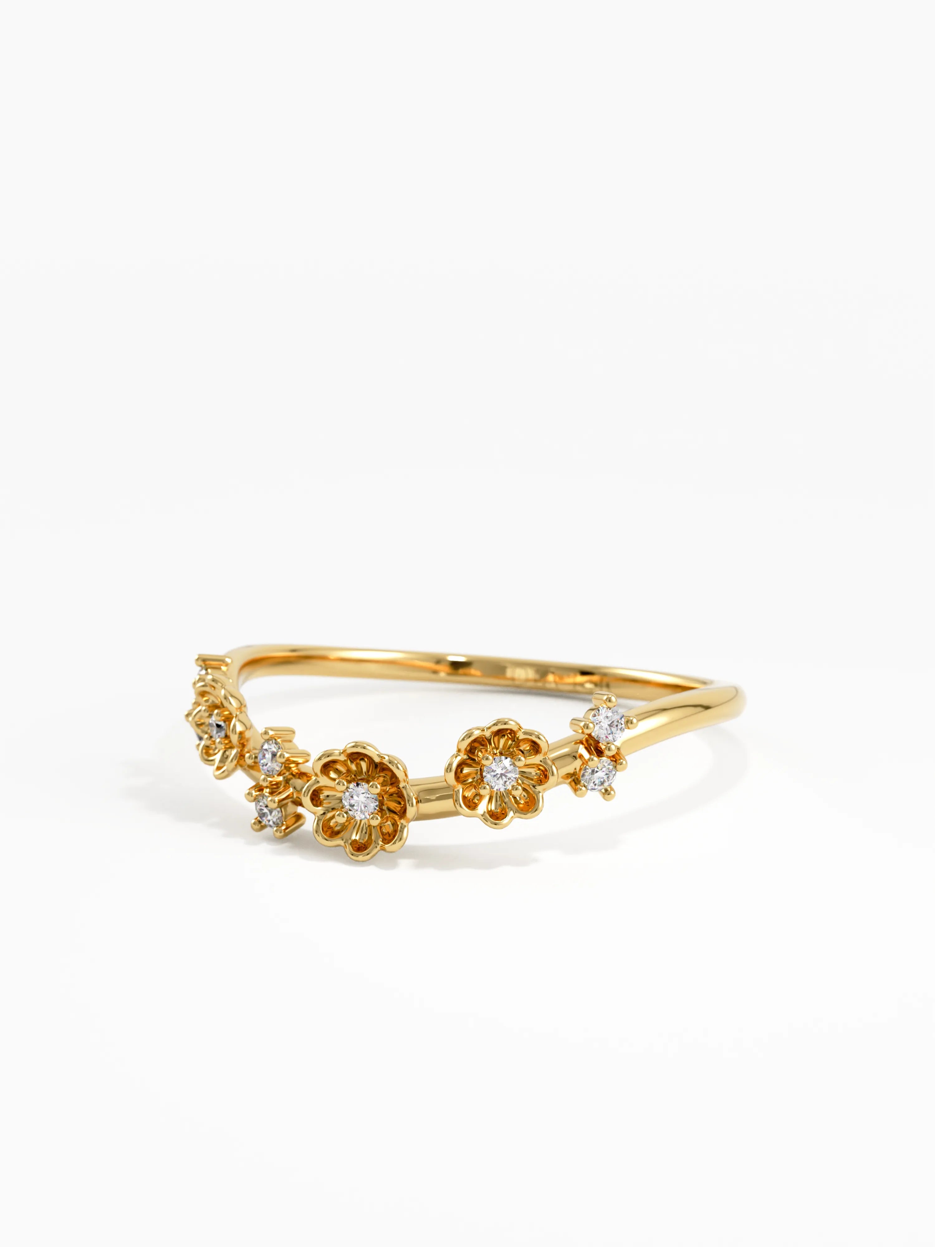 Flower Curve Ring, solid gold ring, view 8 | DiaFifth
