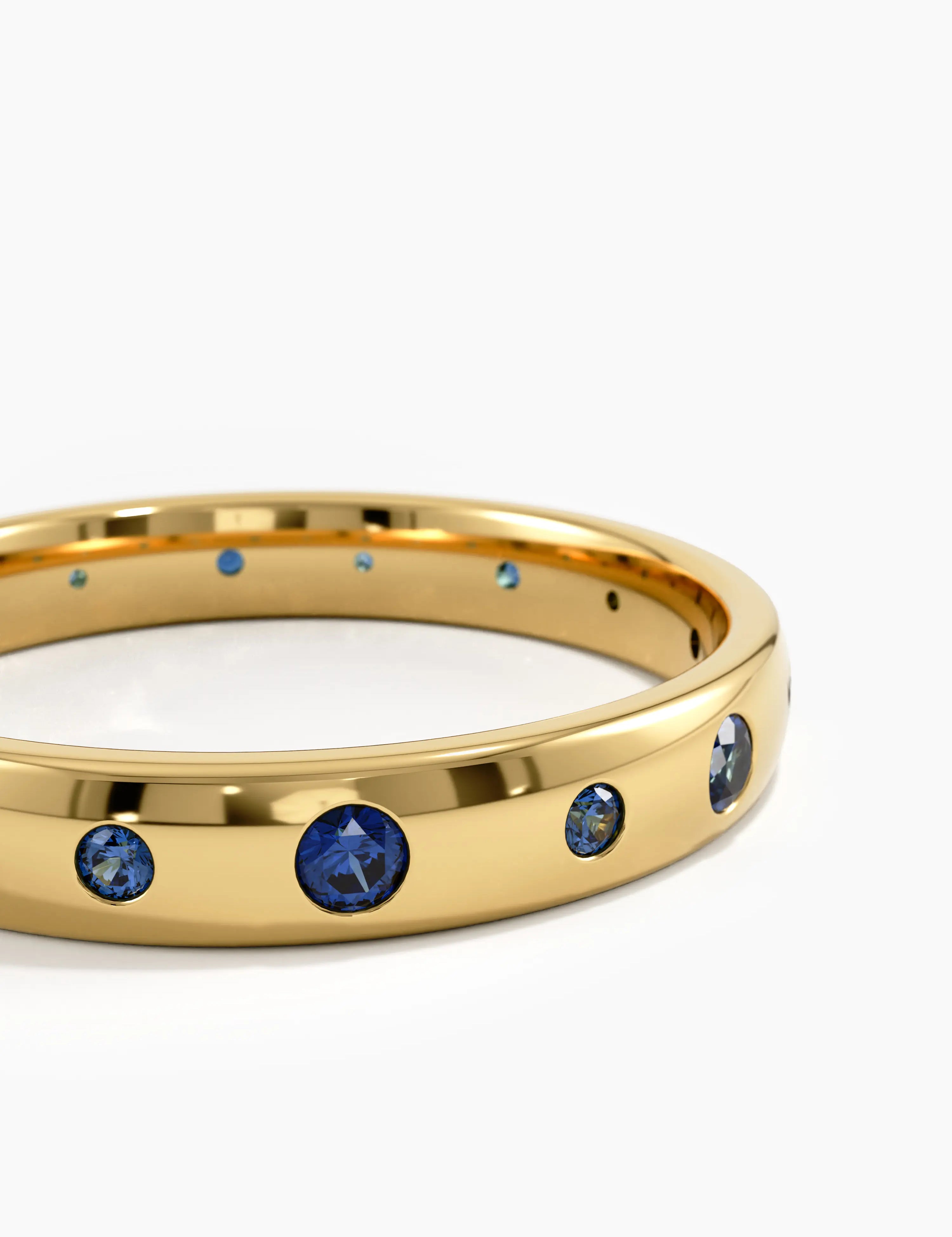 Flush Set Sapphire Band, solid gold ring, view 2 | DiaFifth