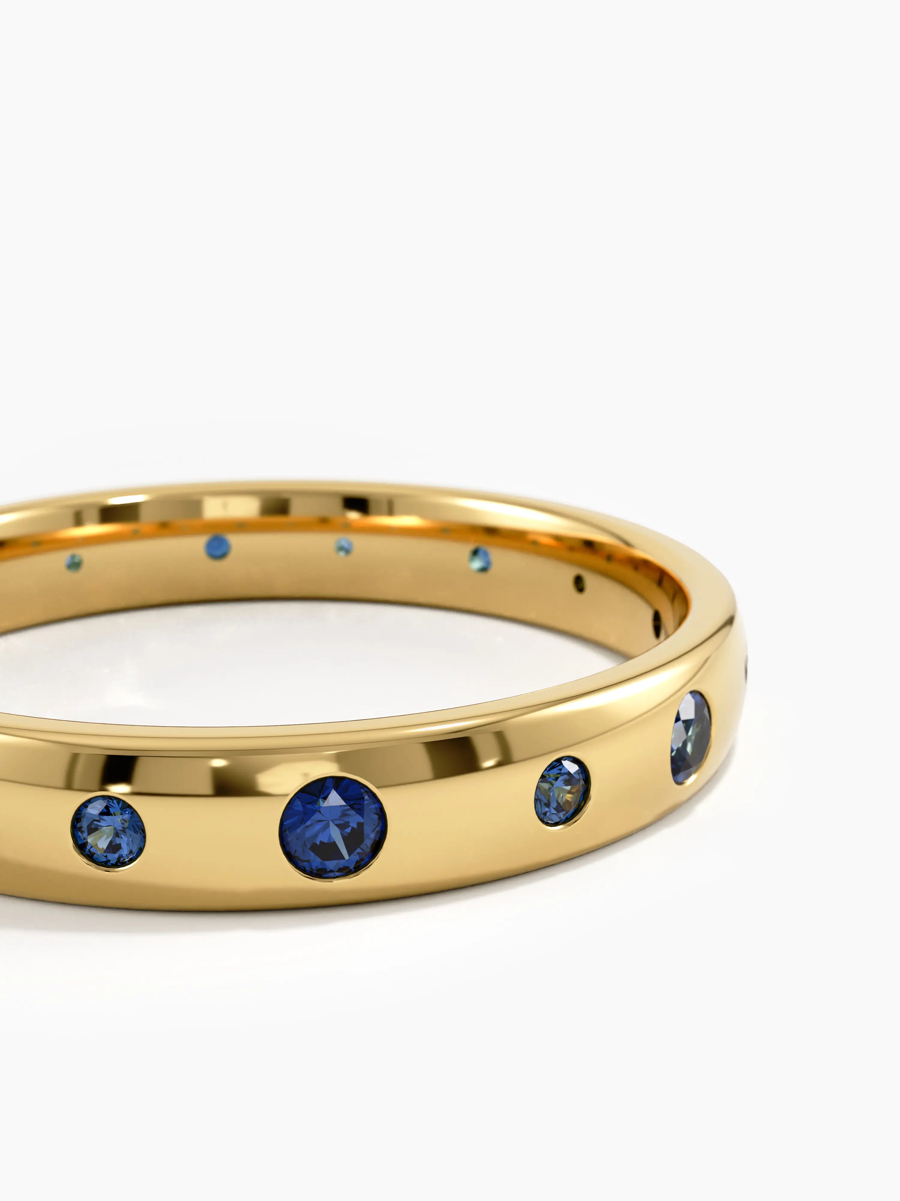 Flush Set Sapphire Band, solid gold ring, view 2 | DiaFifth