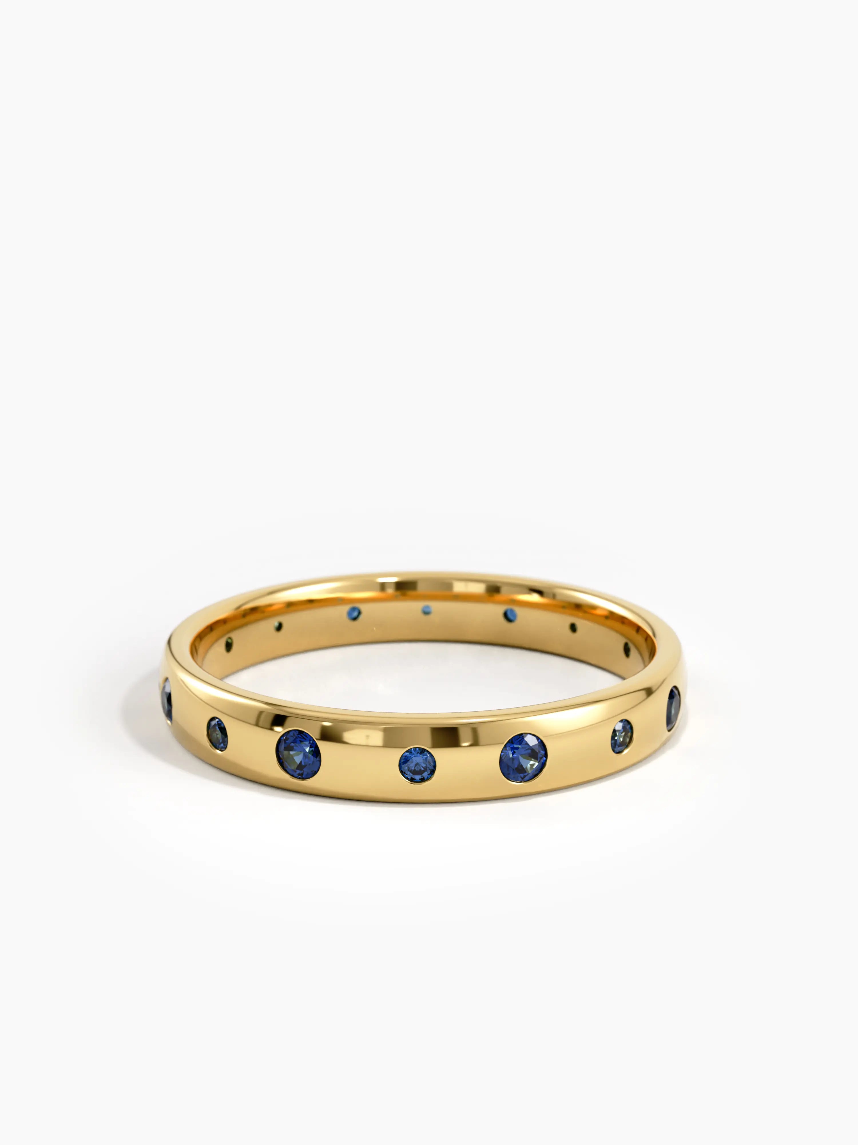 Flush Set Sapphire Band, solid gold ring, view 4 | DiaFifth