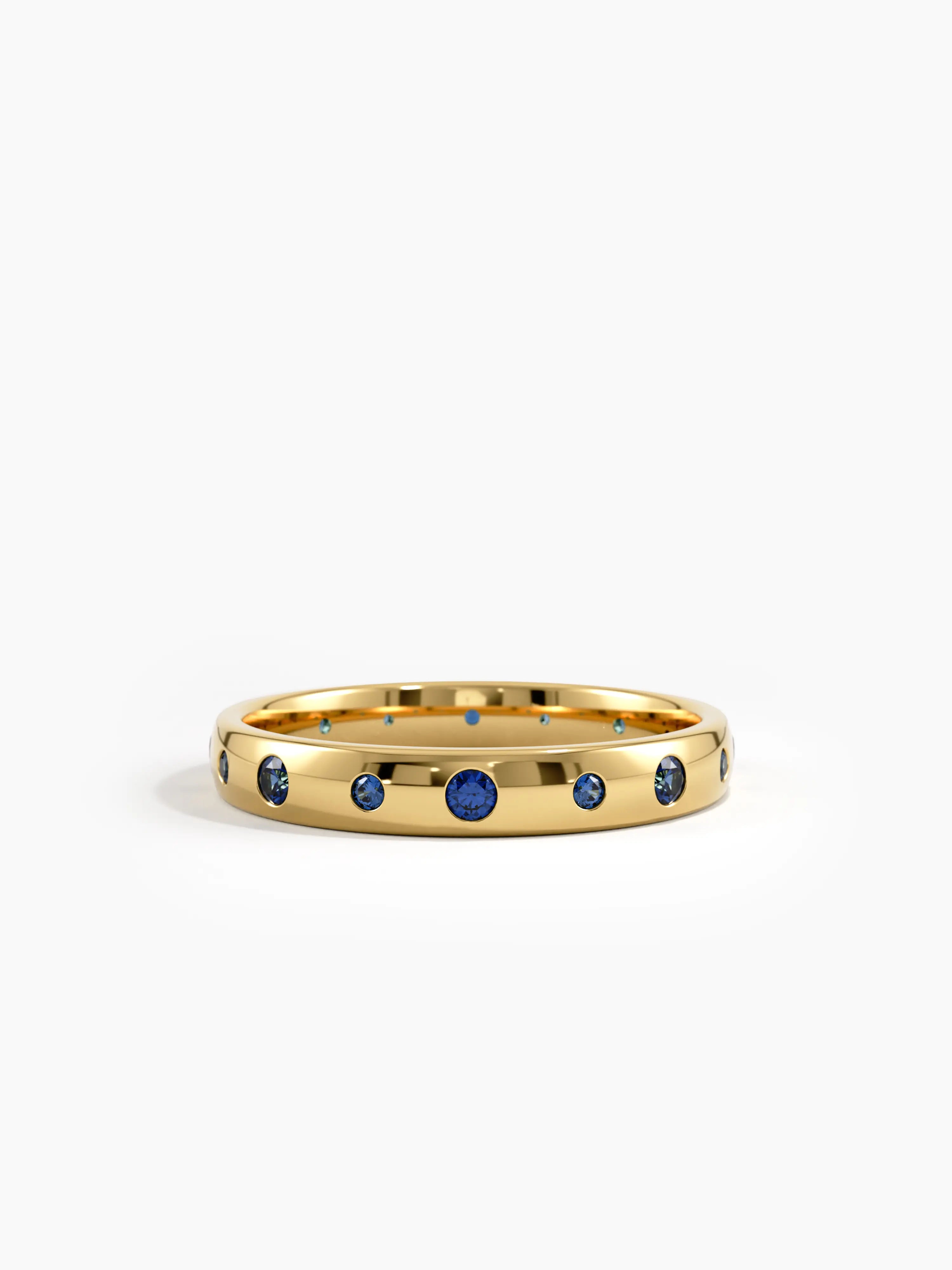 Flush Set Sapphire Band, solid gold ring | DiaFifth