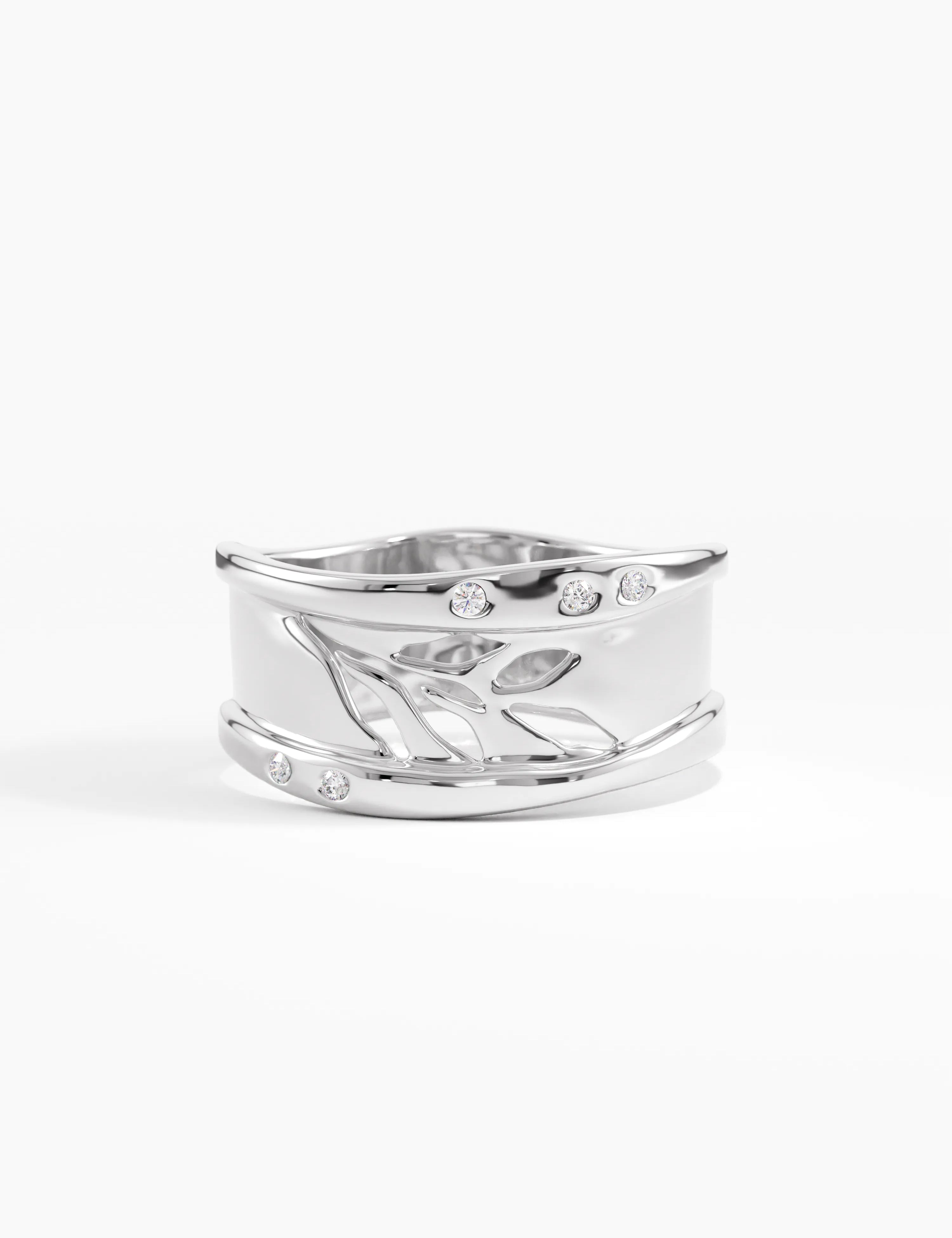 Wavy Leaf Statement Band, solid gold ring, view 7 | DiaFifth