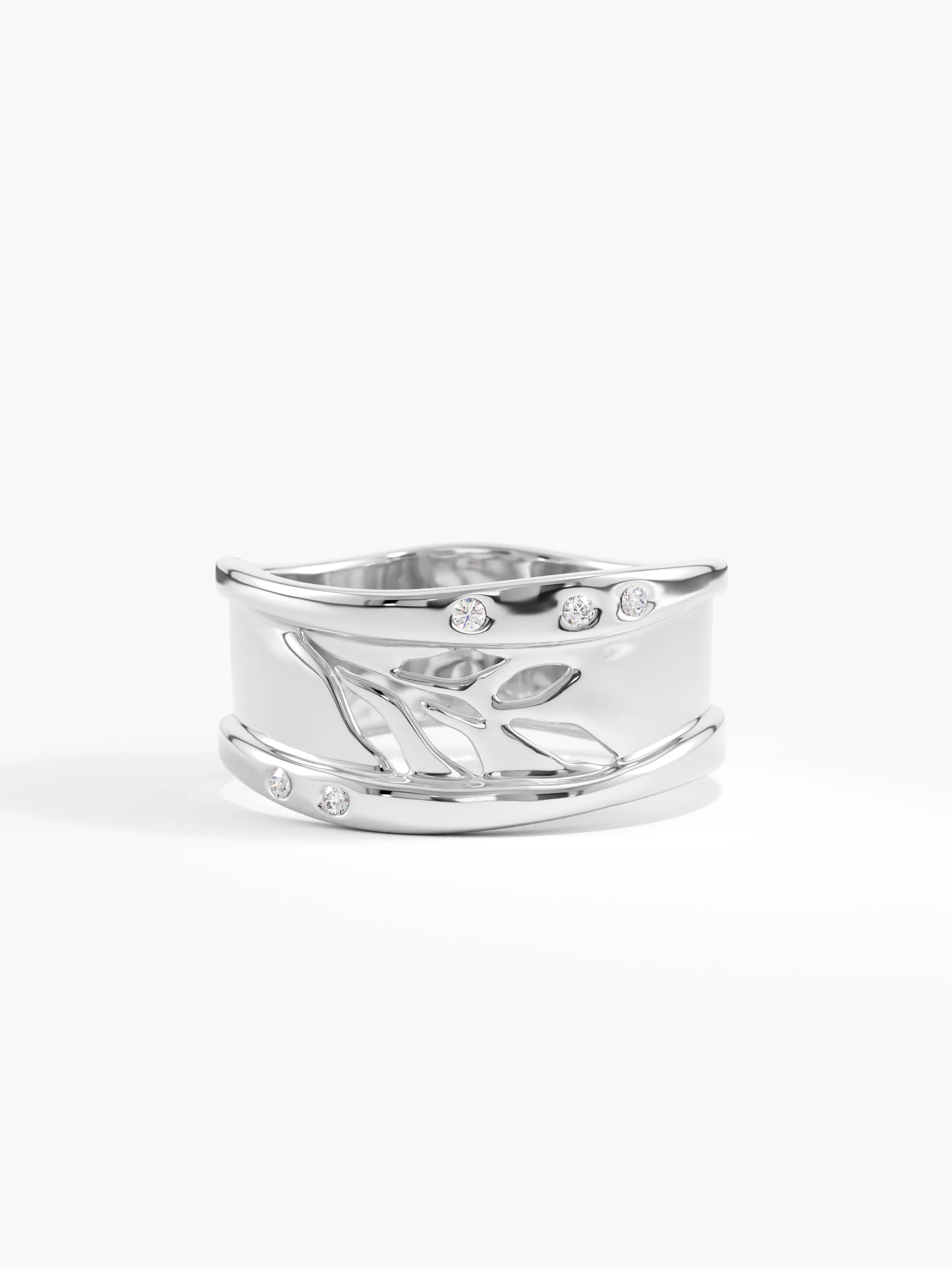 Wavy Leaf Statement Band, solid gold ring, view 7 | DiaFifth