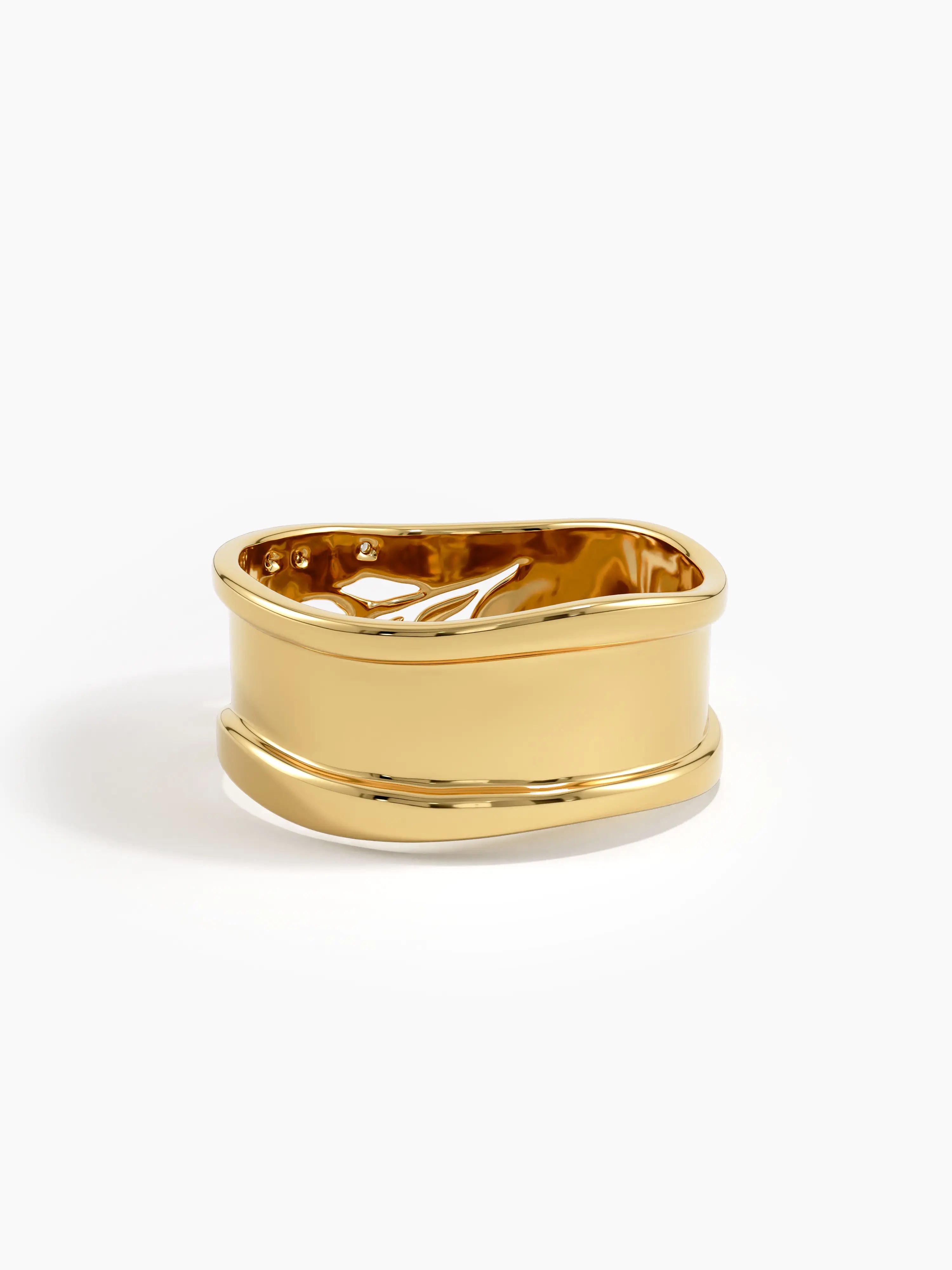 Wavy Leaf Statement Band, solid gold ring, view 8 | DiaFifth