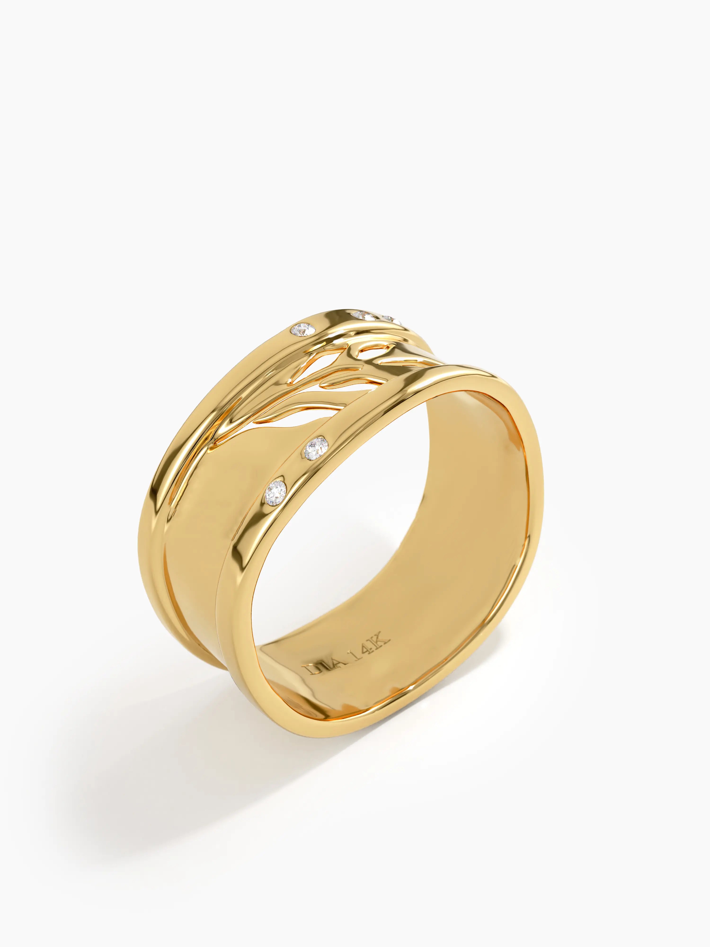 Wavy Leaf Statement Band, solid gold ring, view 5 | DiaFifth
