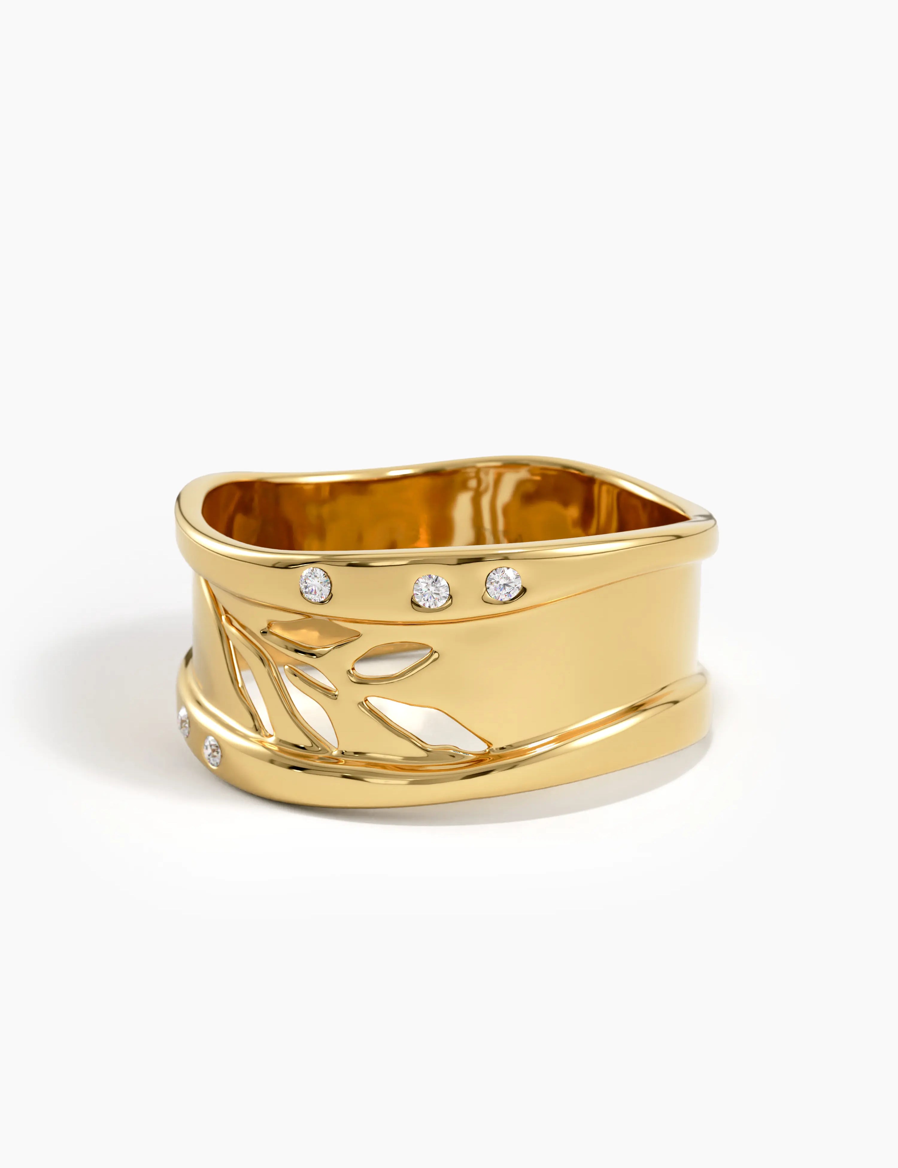 Wavy Leaf Statement Band, solid gold ring, view 4 | DiaFifth