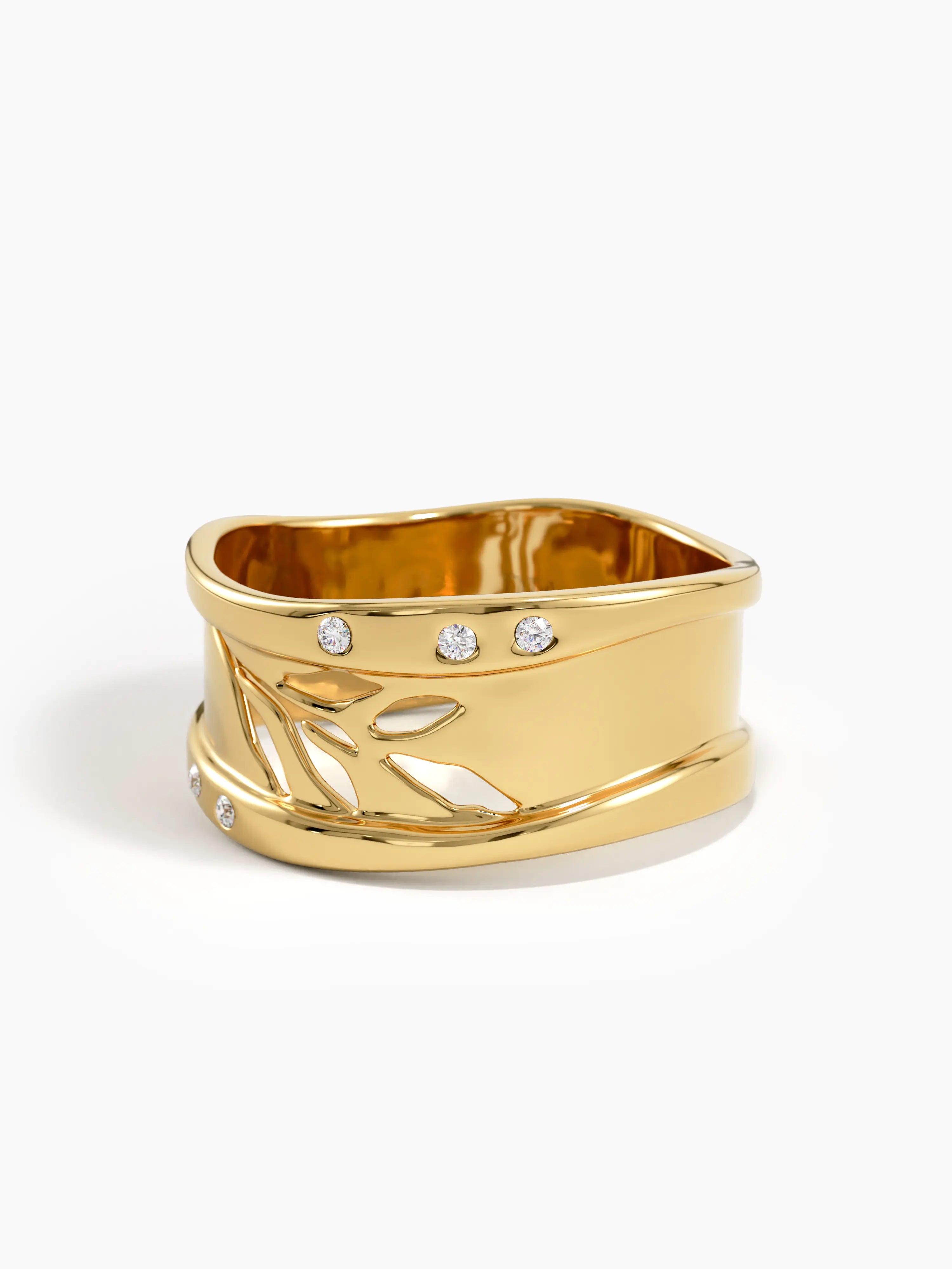 Wavy Leaf Statement Band, solid gold ring, view 4 | DiaFifth