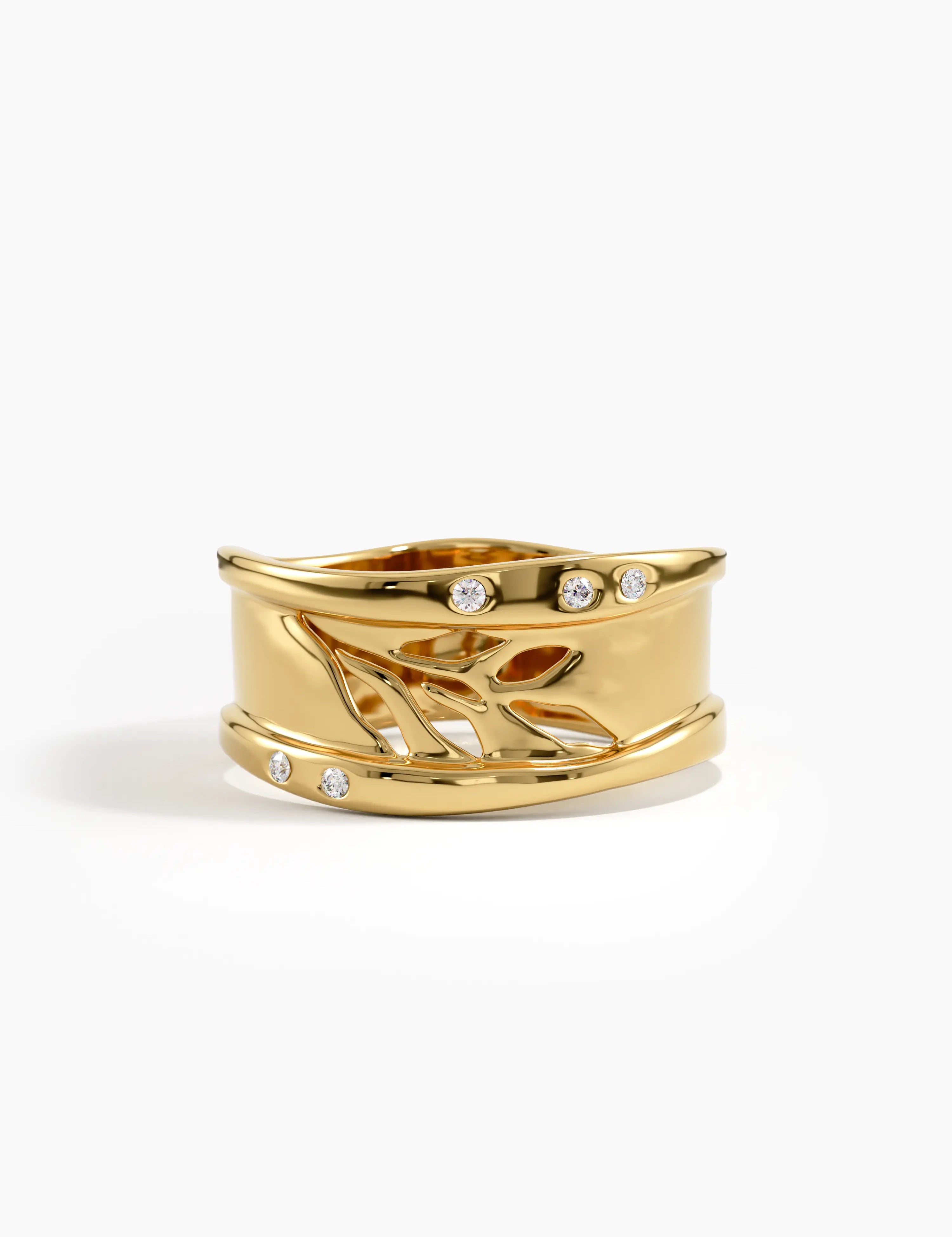 Wavy Leaf Statement Band, solid gold ring | DiaFifth