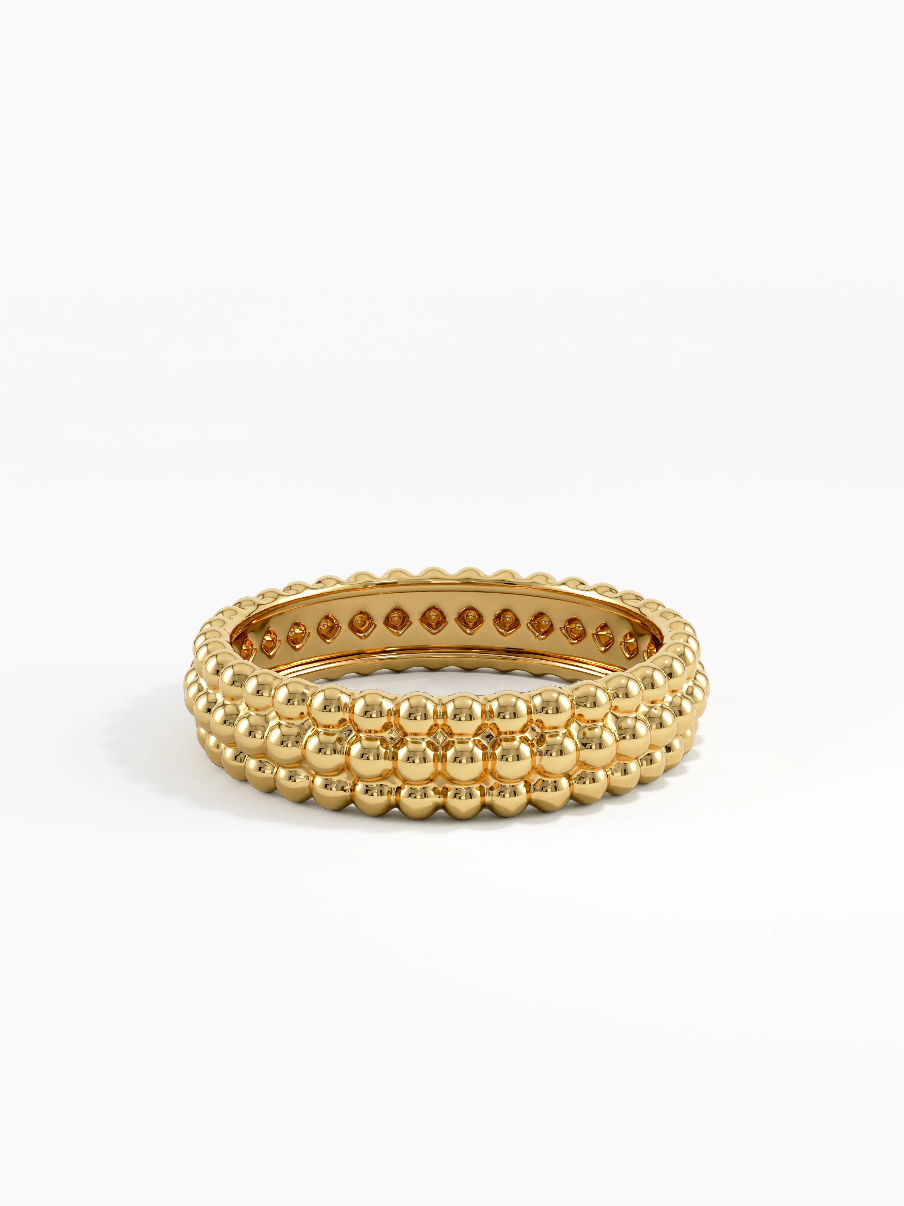 Bold Beaded Wedding Band, solid gold ring, view 8 | DiaFifth