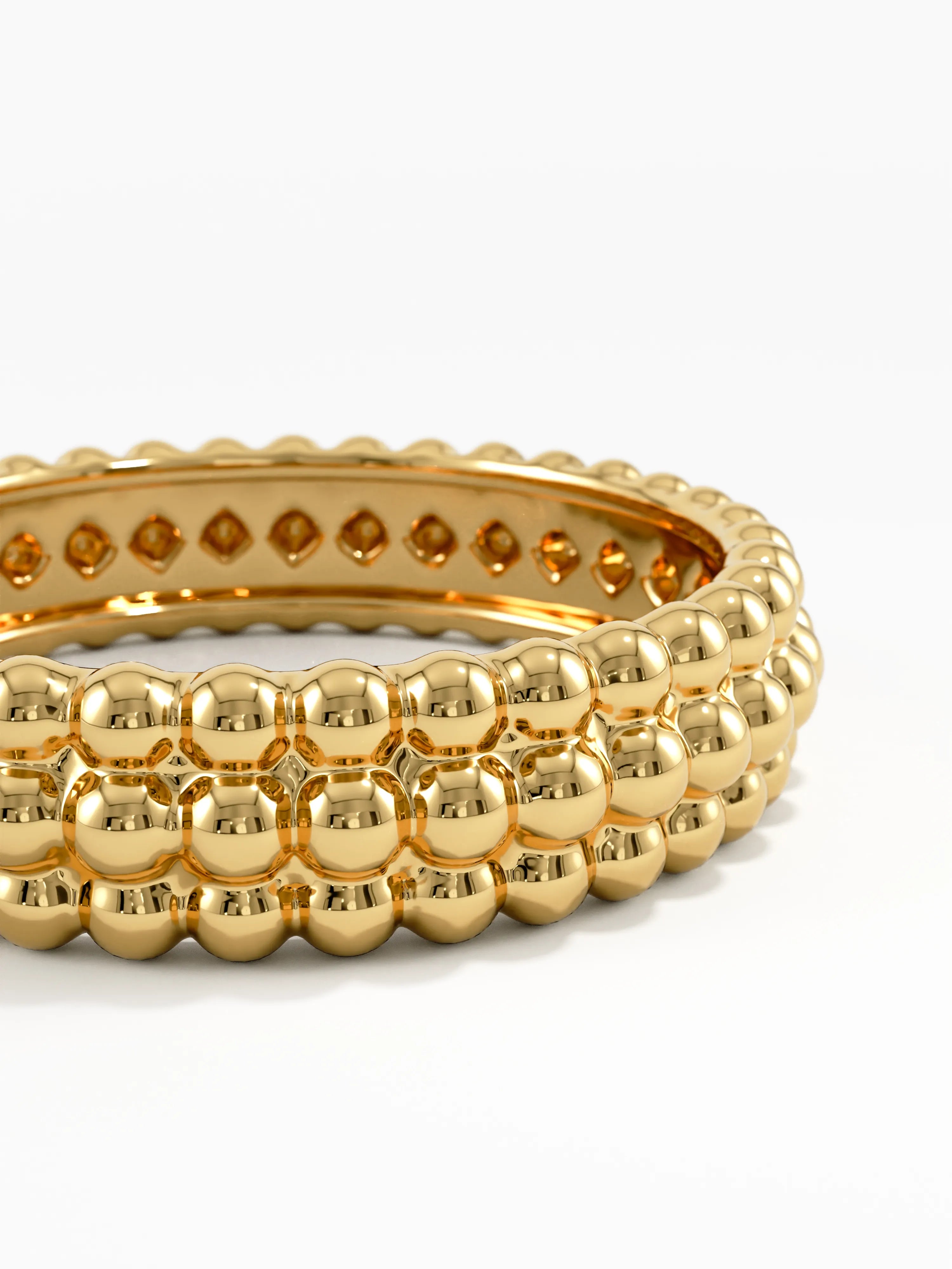 Bold Beaded Wedding Band, solid gold ring, view 2 | DiaFifth