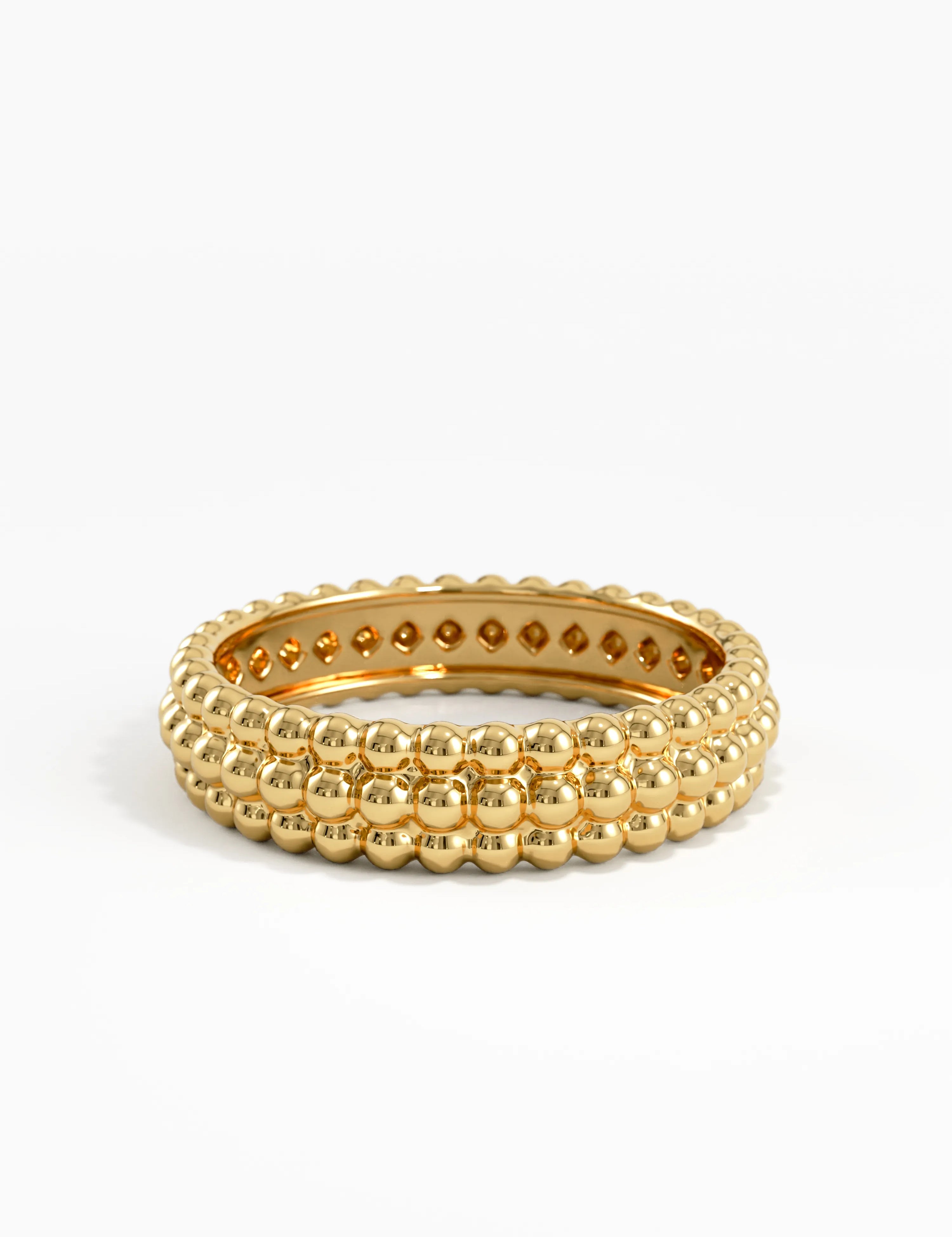 Bold Beaded Wedding Band, solid gold ring, view 4 | DiaFifth