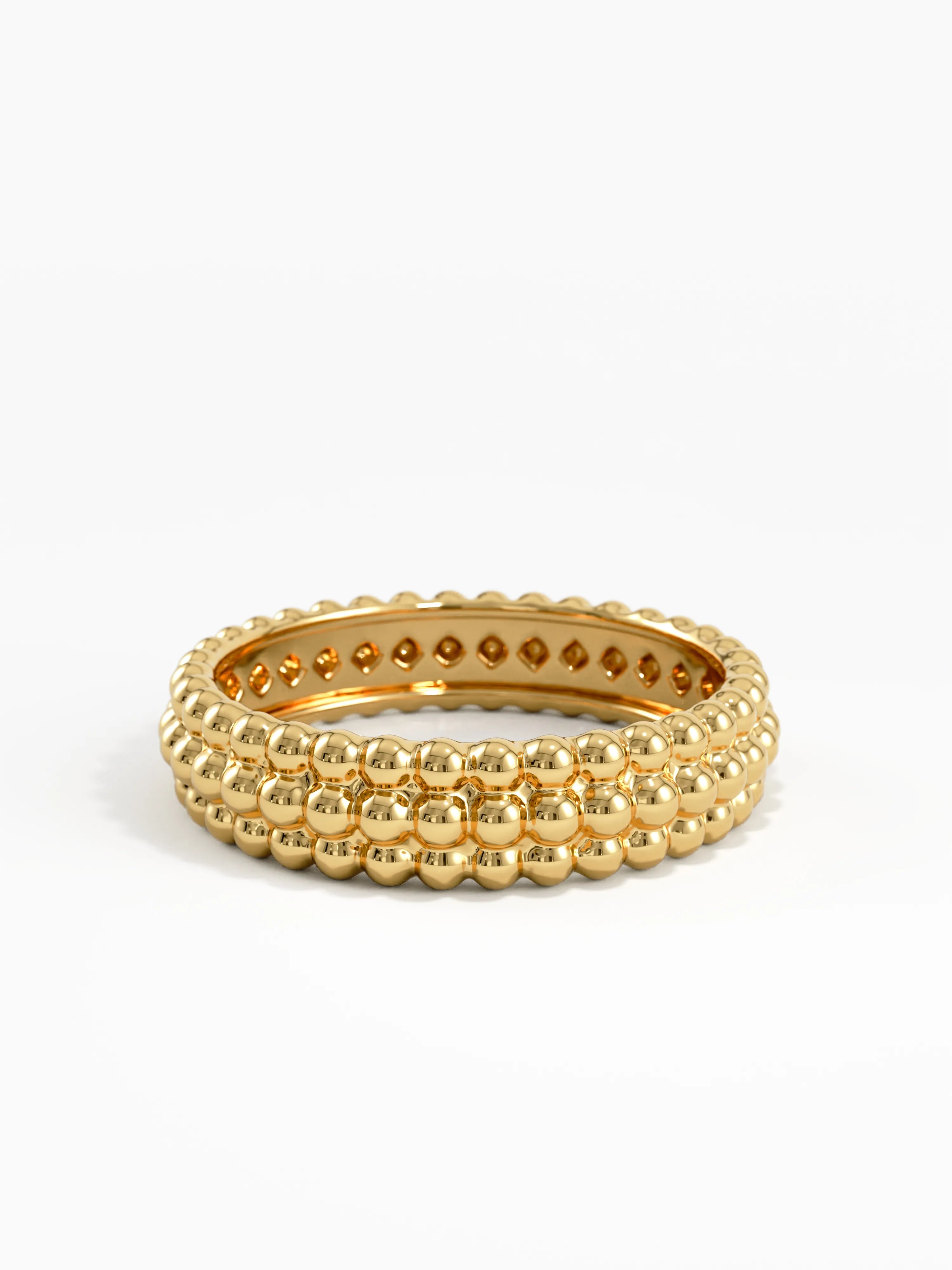 Bold Beaded Wedding Band, solid gold ring, view 4 | DiaFifth
