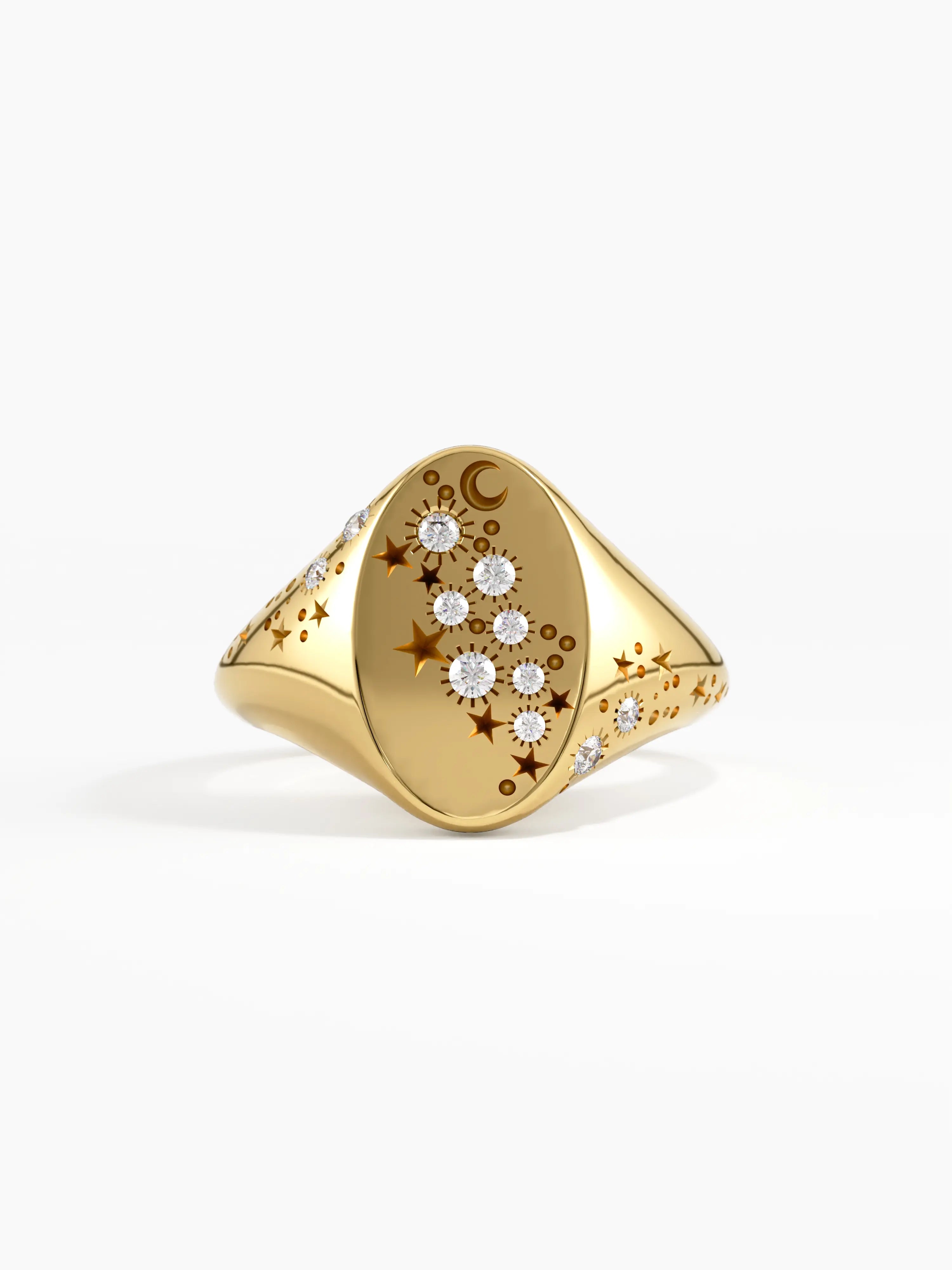 Celestial Signet Ring, solid gold ring | DiaFifth