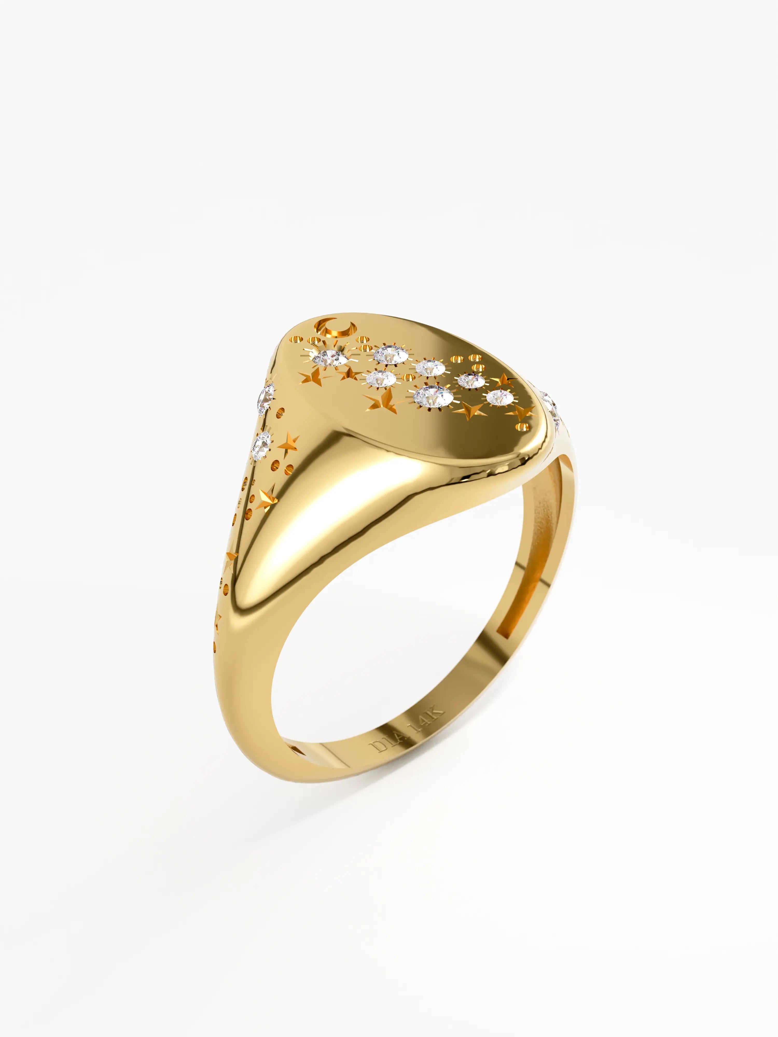 Celestial Signet Ring, solid gold ring, view 5 | DiaFifth