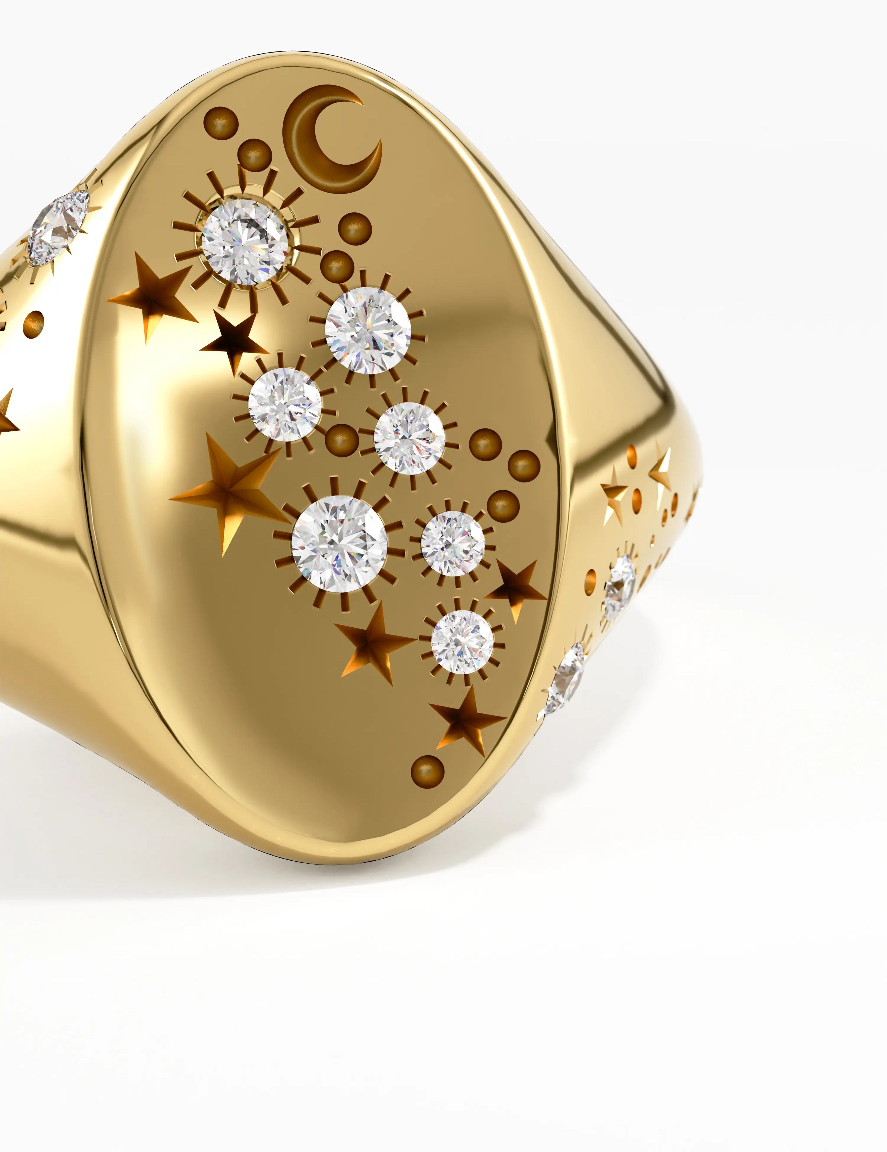 Celestial Signet Ring, solid gold ring, view 2 | DiaFifth