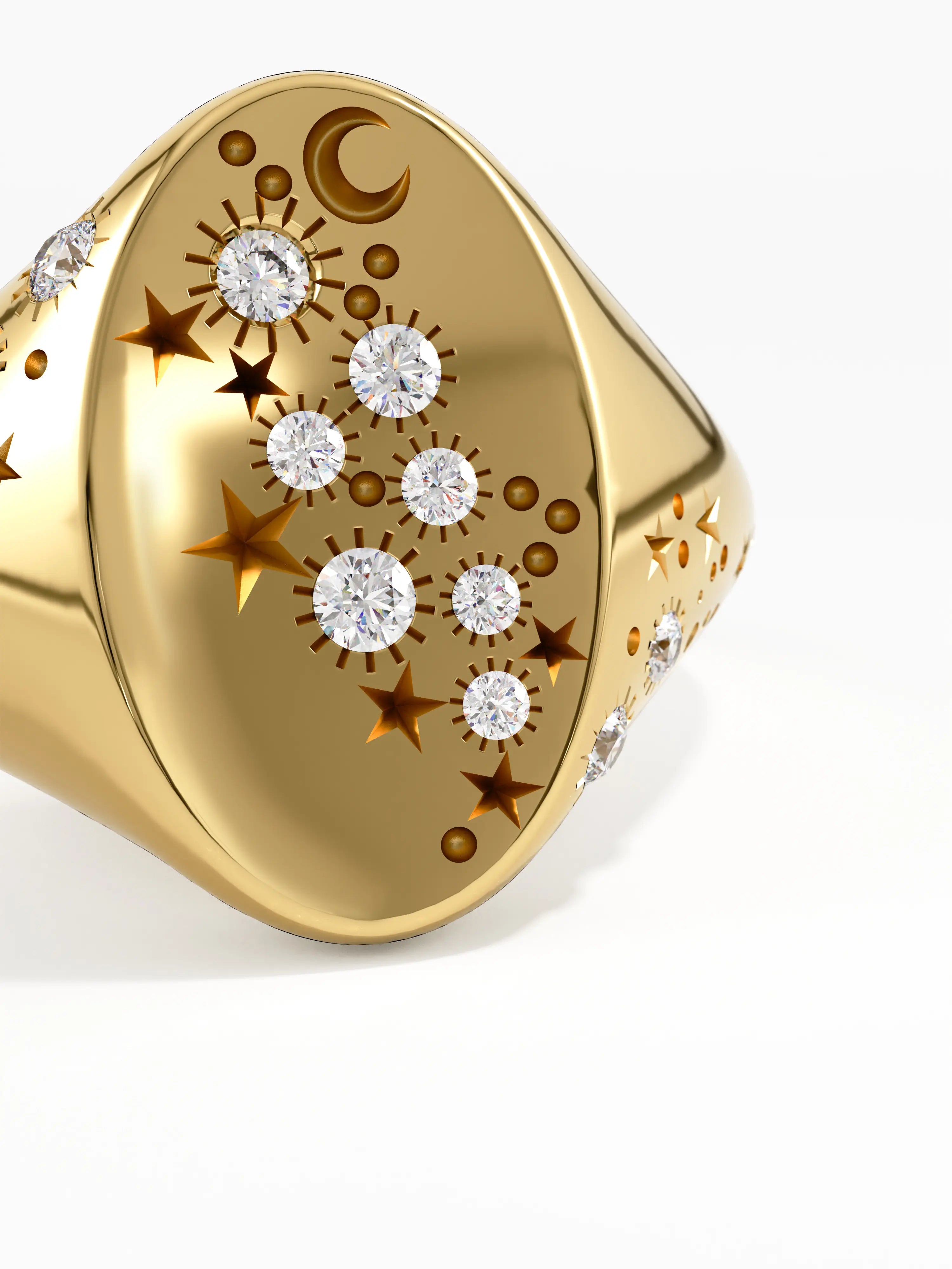 Celestial Signet Ring, solid gold ring, view 2 | DiaFifth