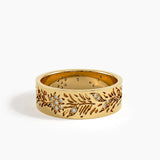 Floral Wide Wedding Band, solid gold ring, view 4 | DiaFifth