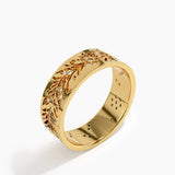 Floral Wide Wedding Band, solid gold ring, view 5 | DiaFifth