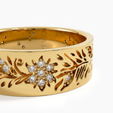 Floral Wide Wedding Band, solid gold ring, view 2 | DiaFifth