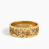 Floral Wide Wedding Band, solid gold ring, view 8 | DiaFifth