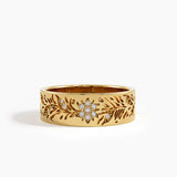 Floral Wide Wedding Band, solid gold ring | DiaFifth