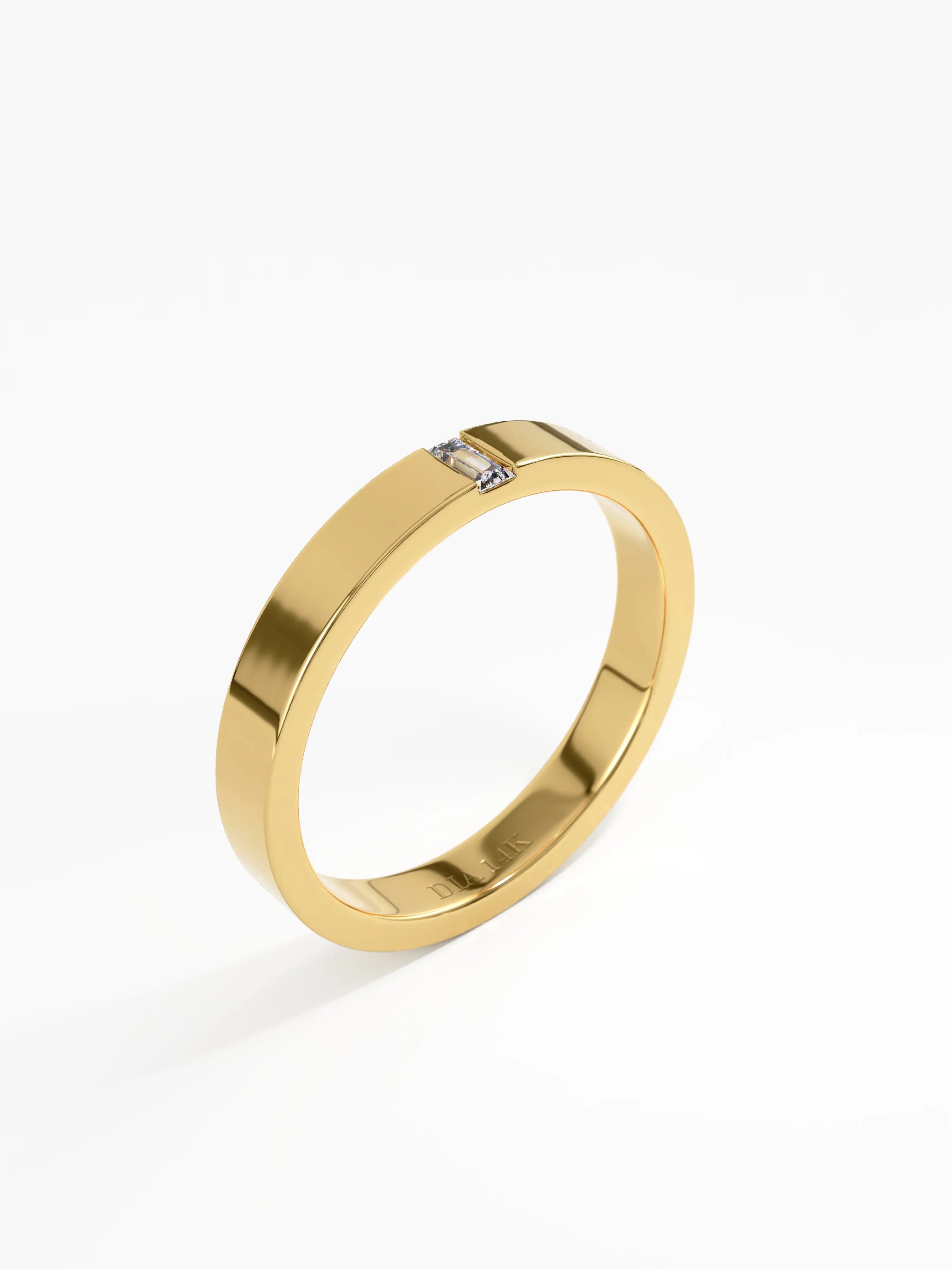 Solo Baguette Wedding Band, solid gold ring, view 5 | DiaFifth