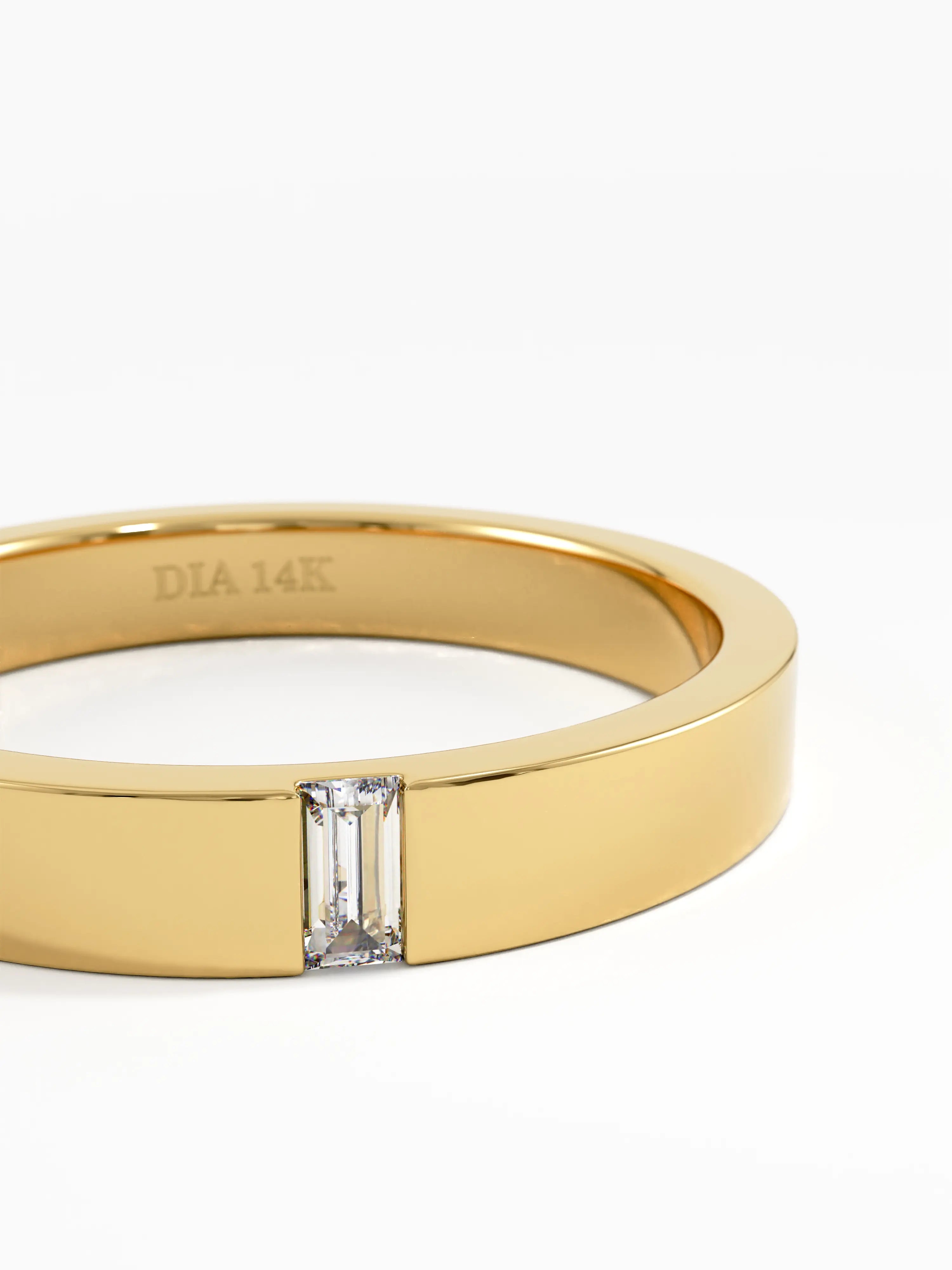 Solo Baguette Wedding Band, solid gold ring, view 2 | DiaFifth