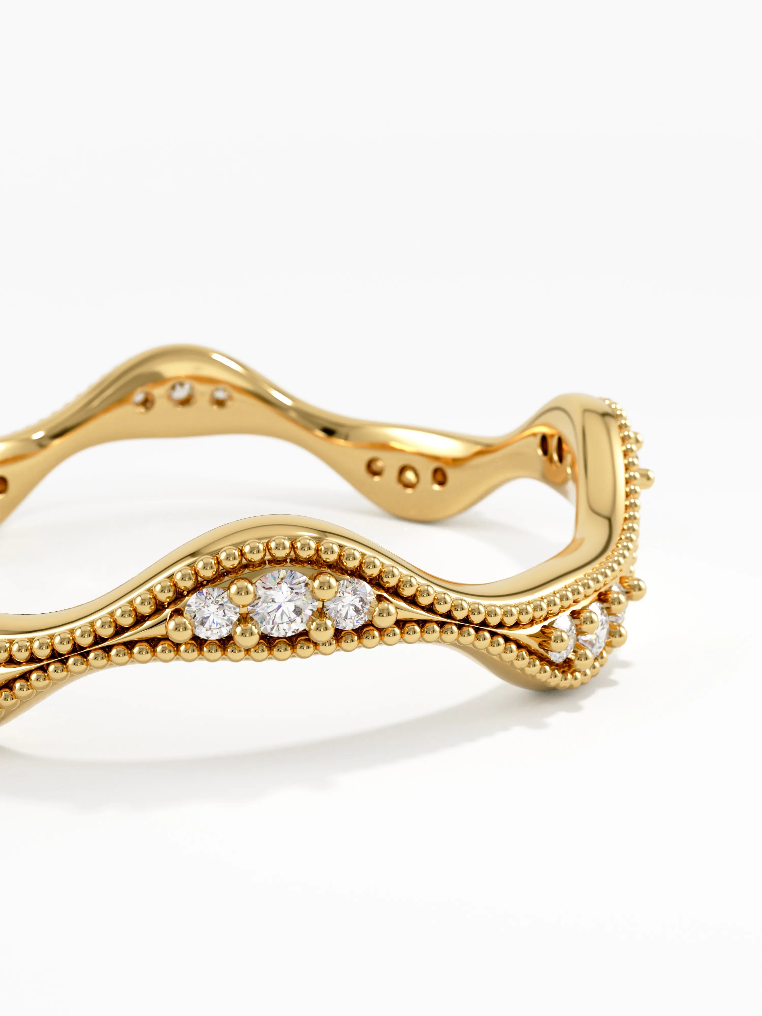 Sculpted Wave Wedding Ring, solid gold ring, view 2 | DiaFifth