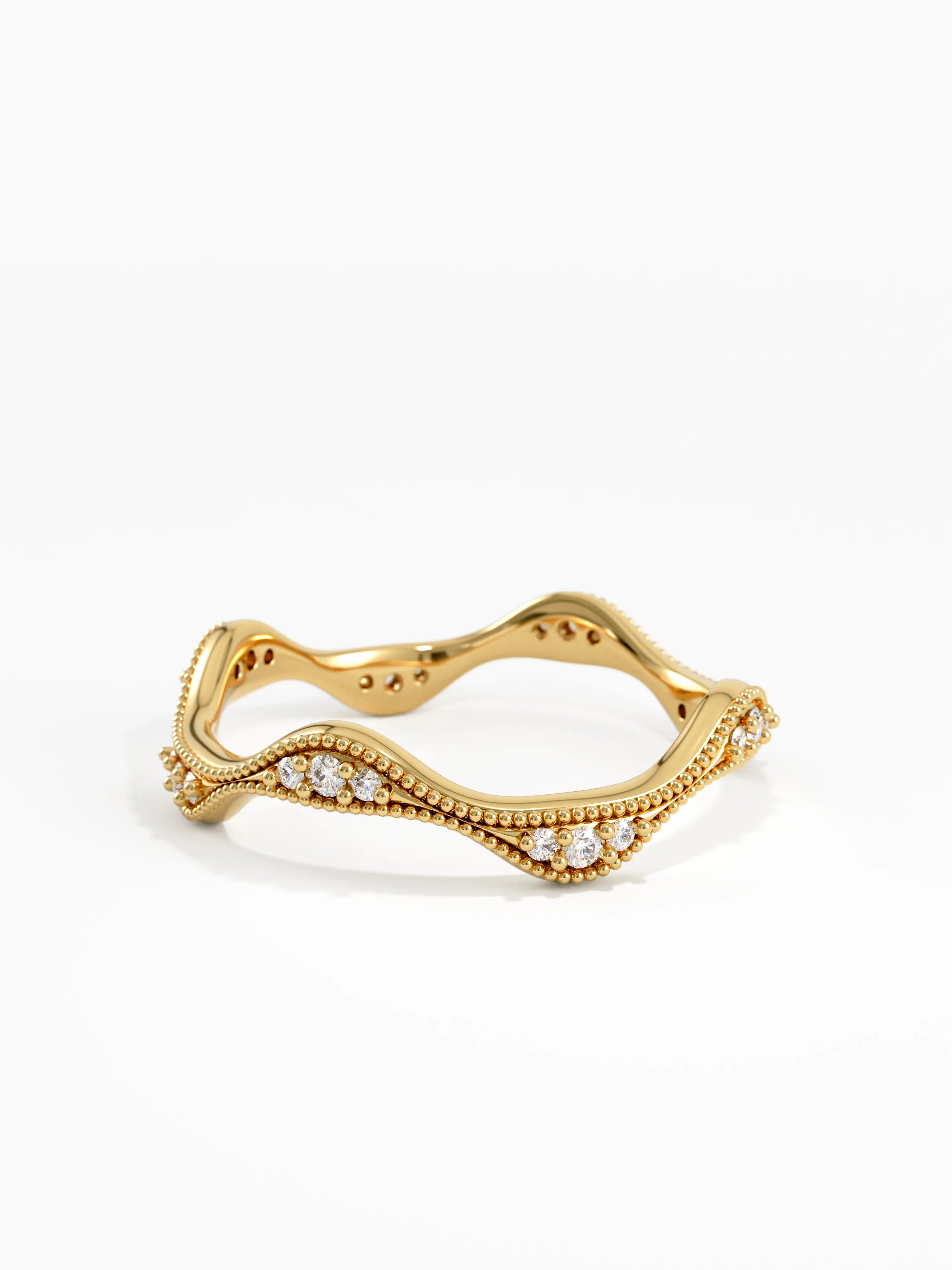 Sculpted Wave Wedding Ring, solid gold ring, view 4 | DiaFifth