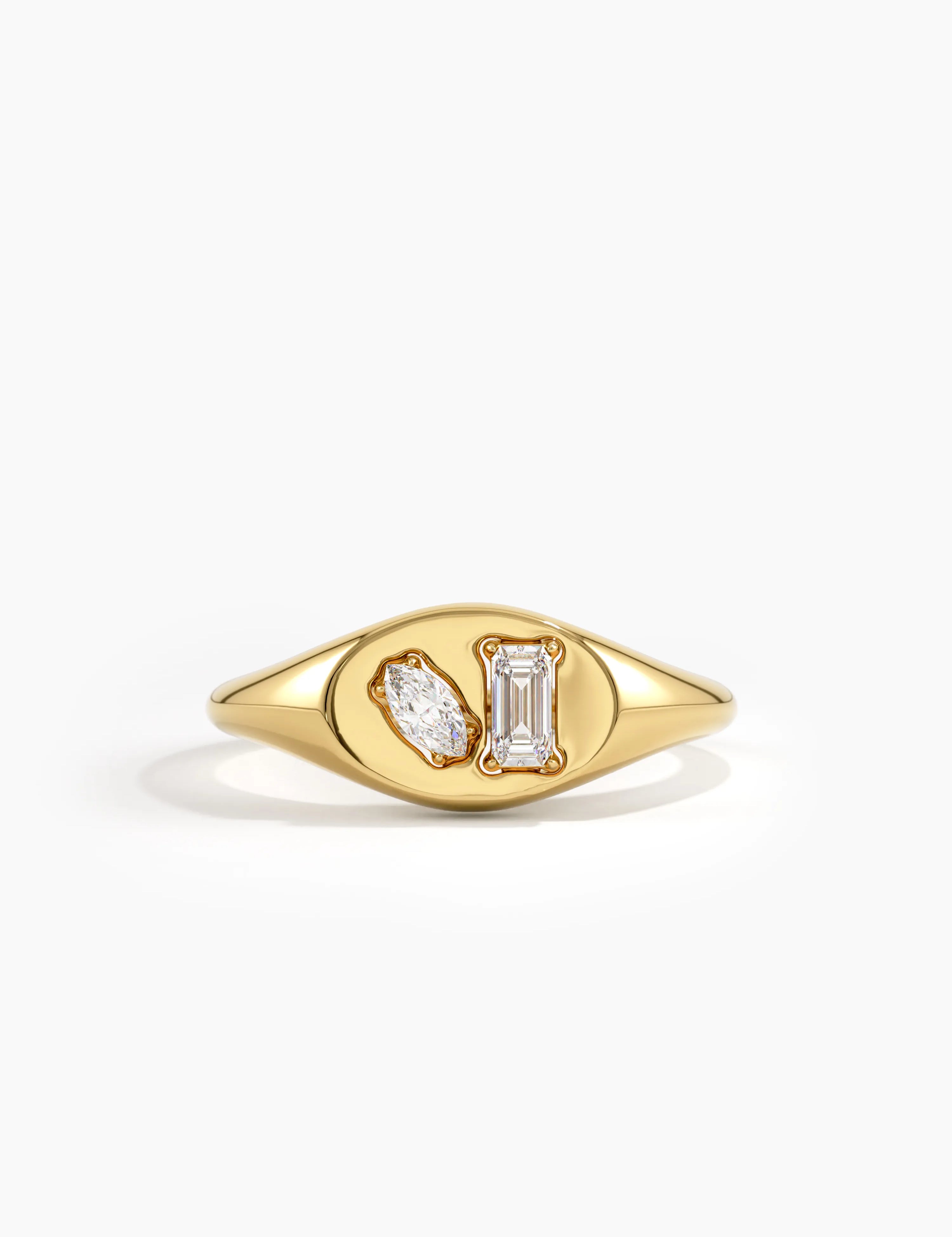 Mixed Cut Signet Ring, solid gold ring | DiaFifth