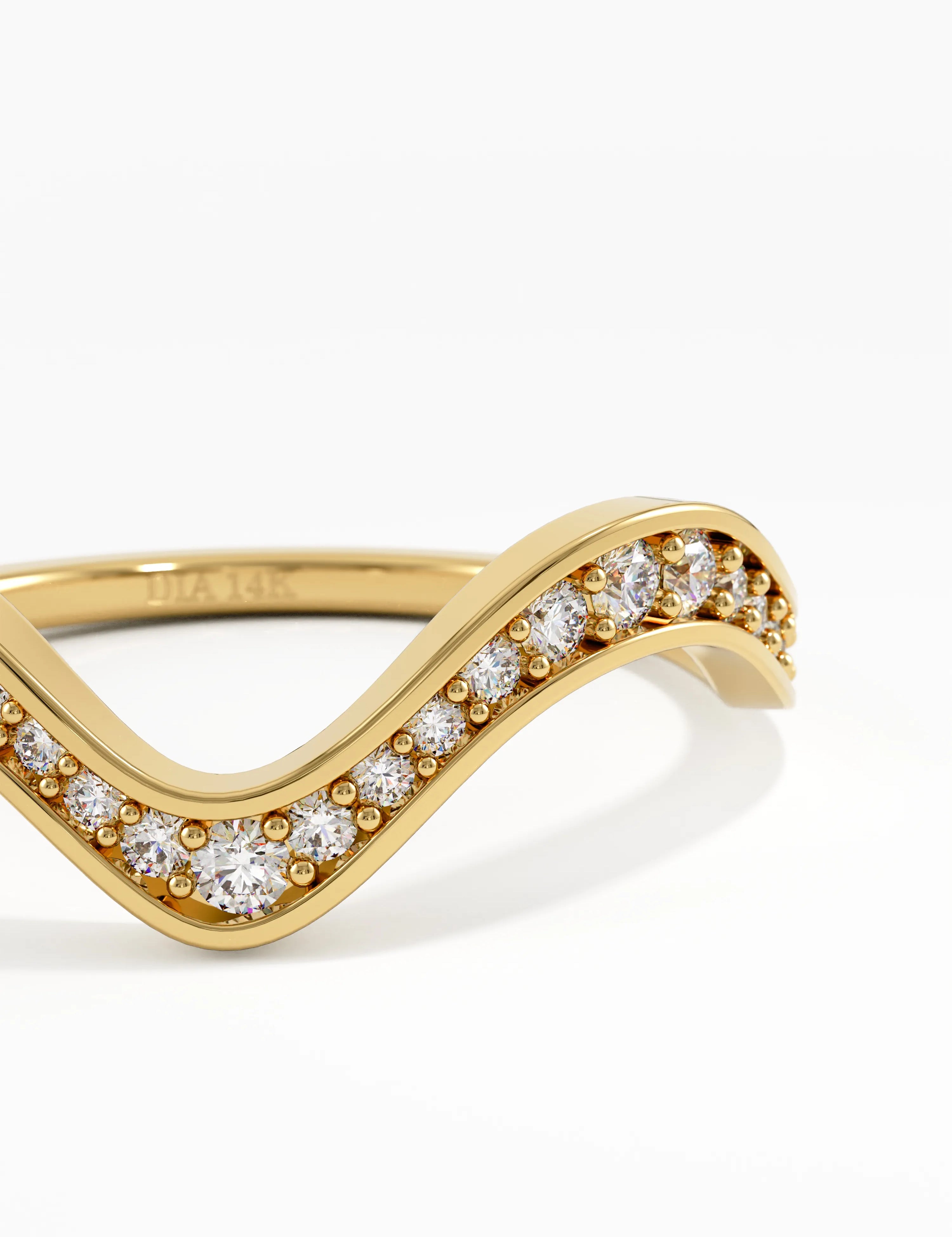 Deep Wave Wedding Ring, solid gold ring, view 2 | DiaFifth