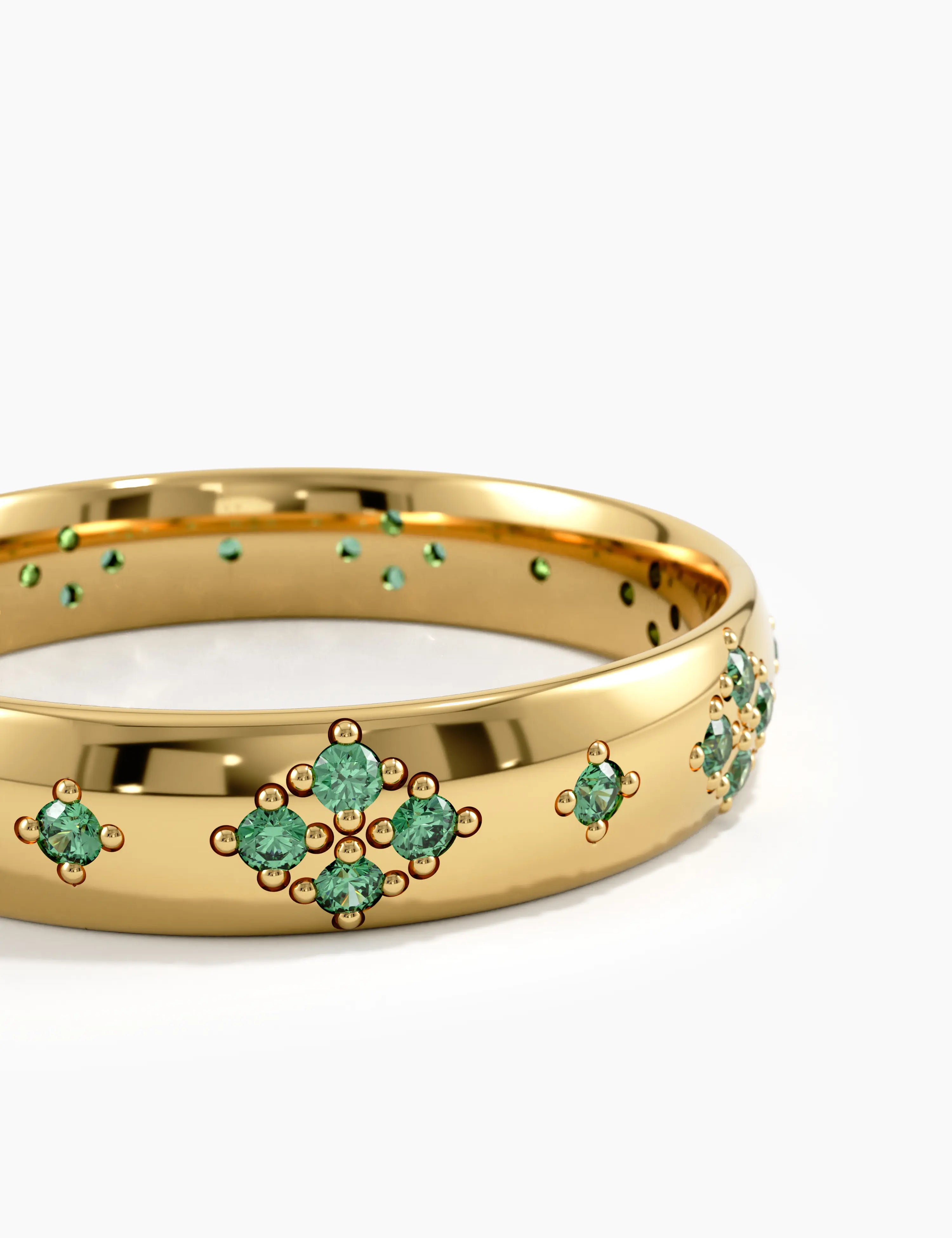 Pave Emerald Wedding Band, solid gold ring, view 2 | DiaFifth