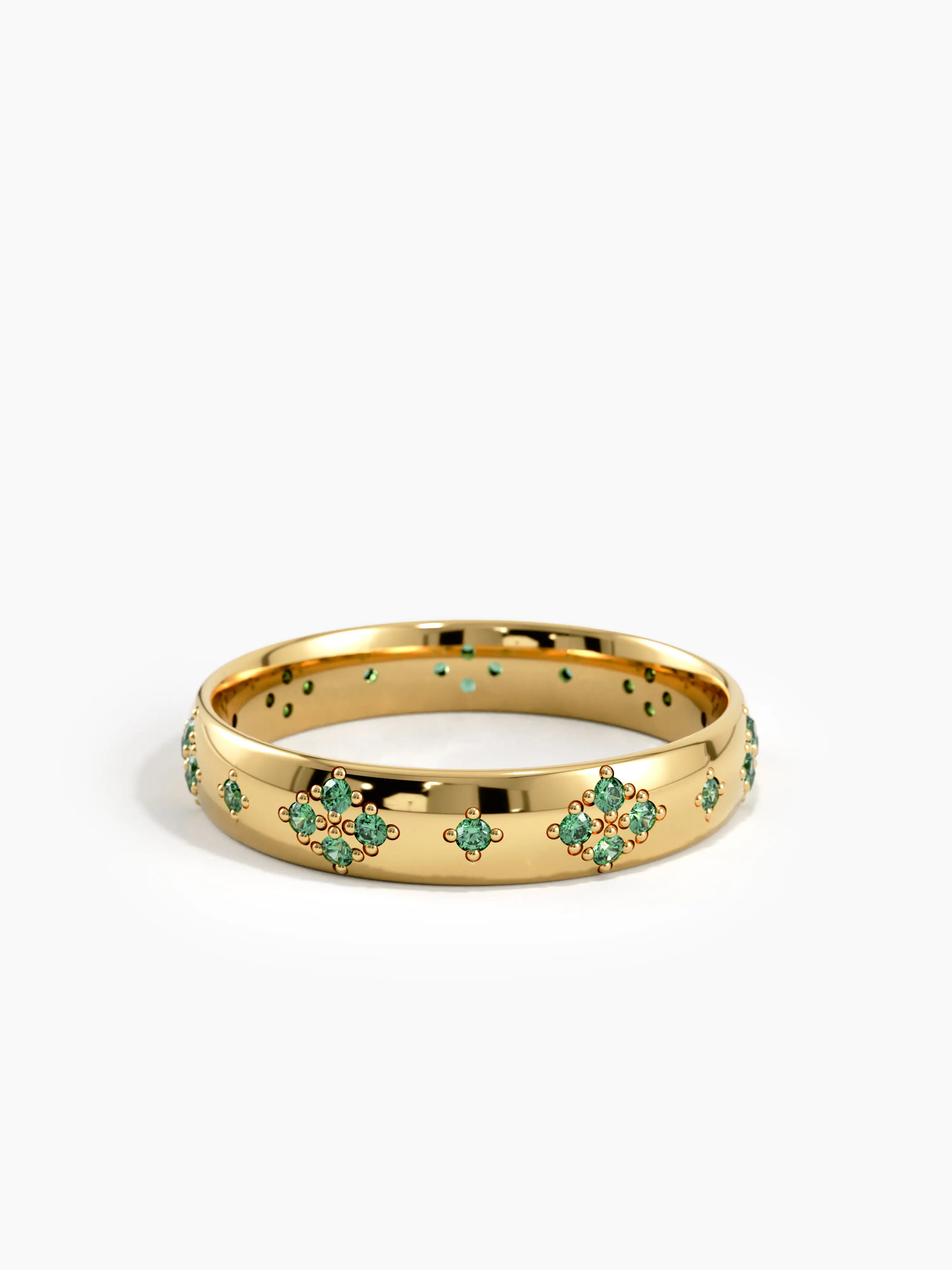 Pave Emerald Wedding Band, solid gold ring, view 4 | DiaFifth