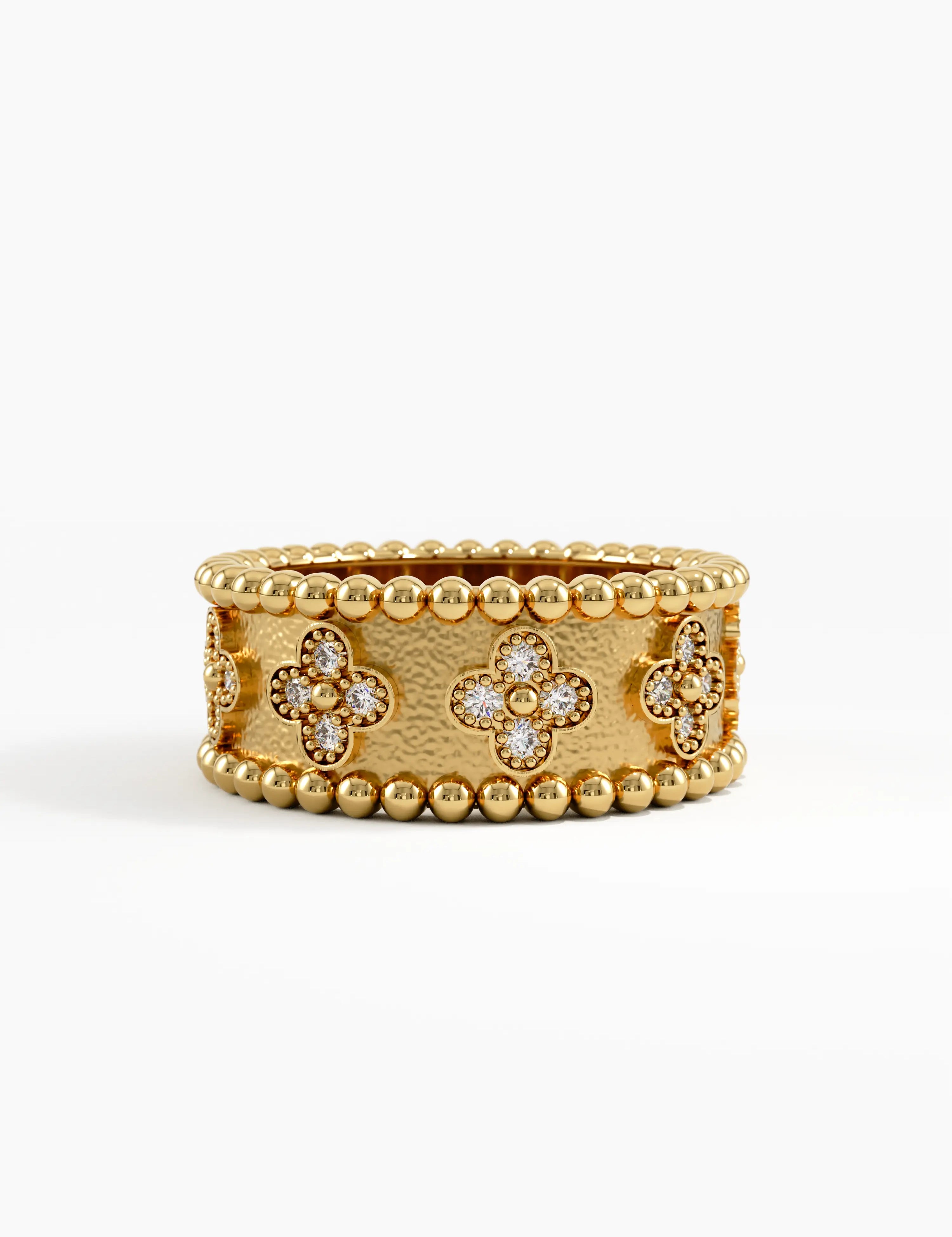 Beaded Cross Band, solid gold ring | DiaFifth