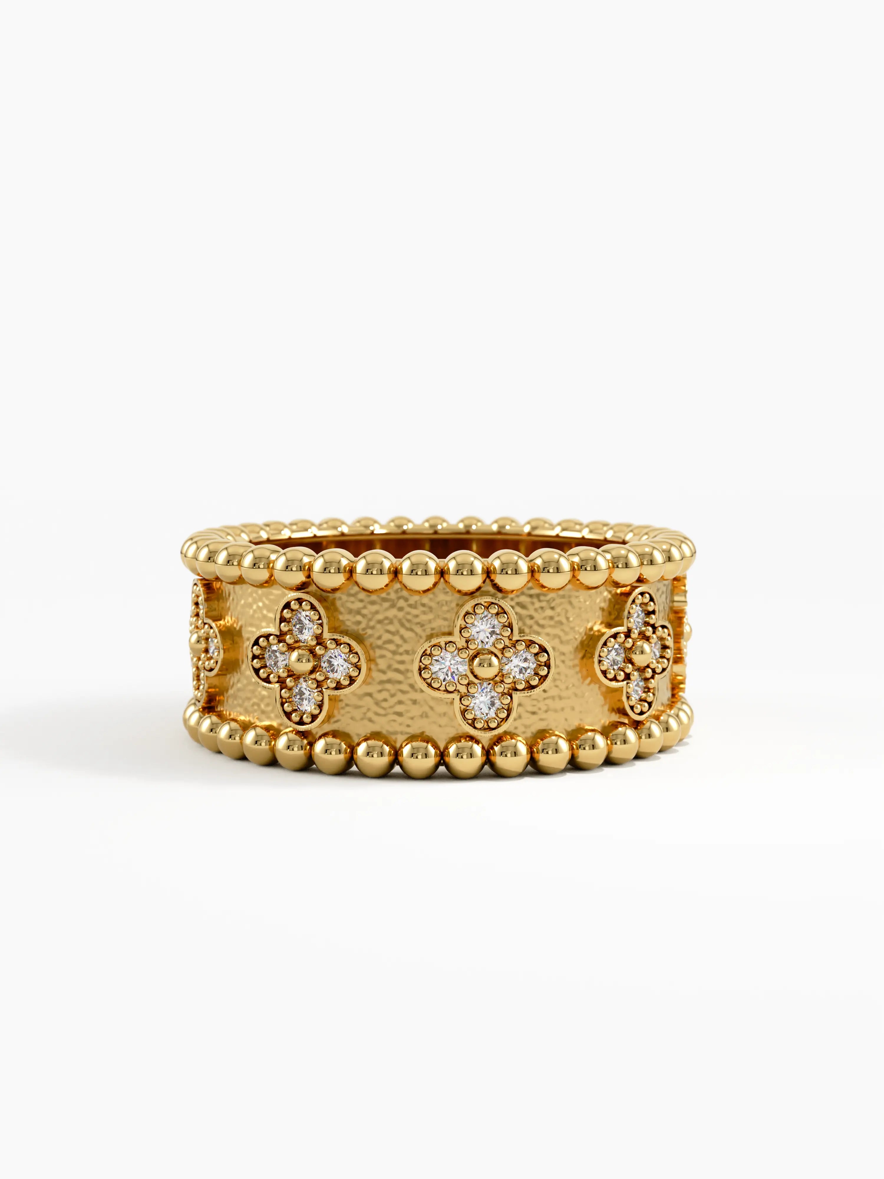 Beaded Cross Band, solid gold ring | DiaFifth