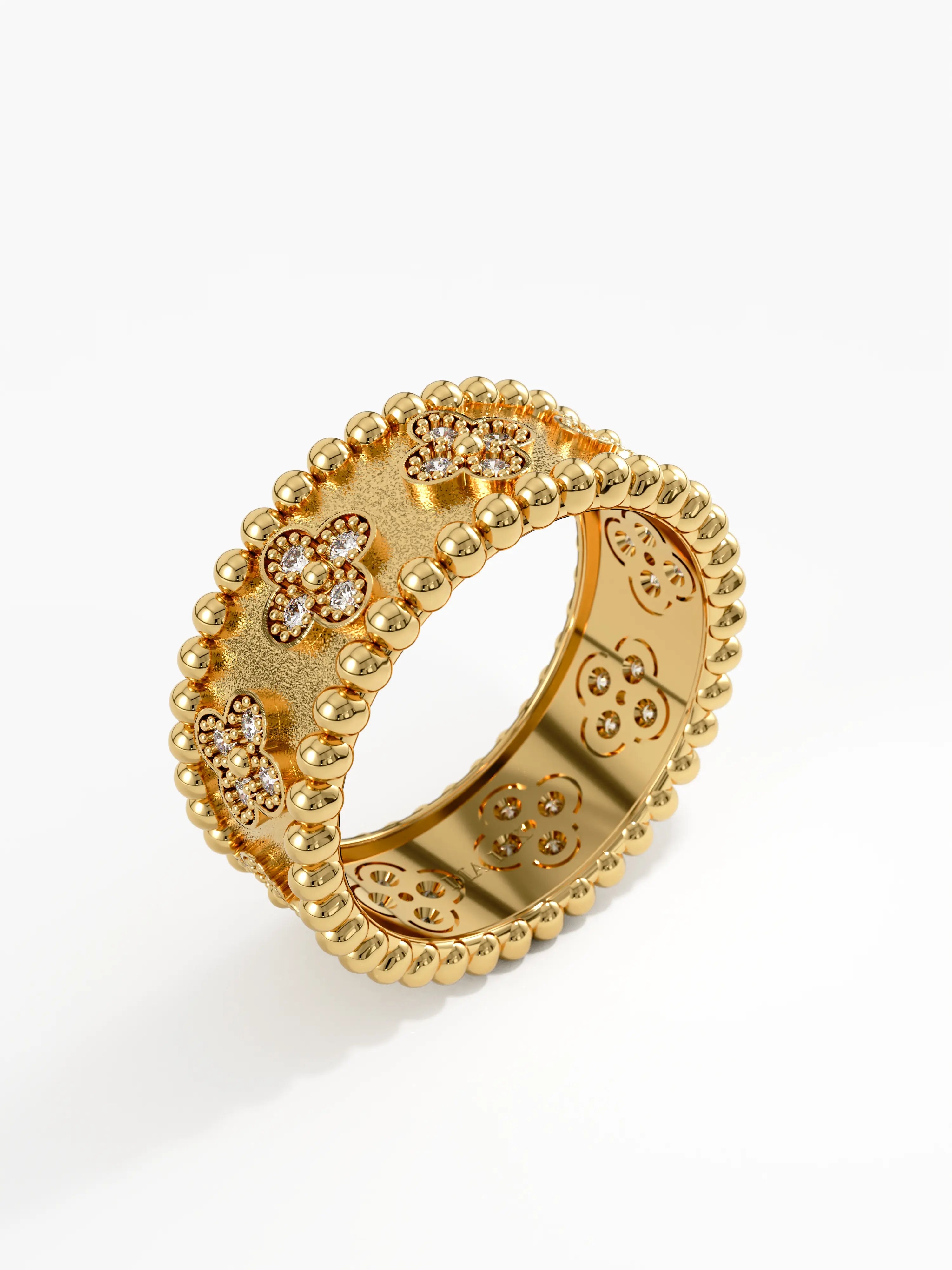Beaded Cross Band, solid gold ring, view 5 | DiaFifth