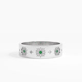 Emerald Flower Wedding Band, solid gold ring, view 7 | DiaFifth
