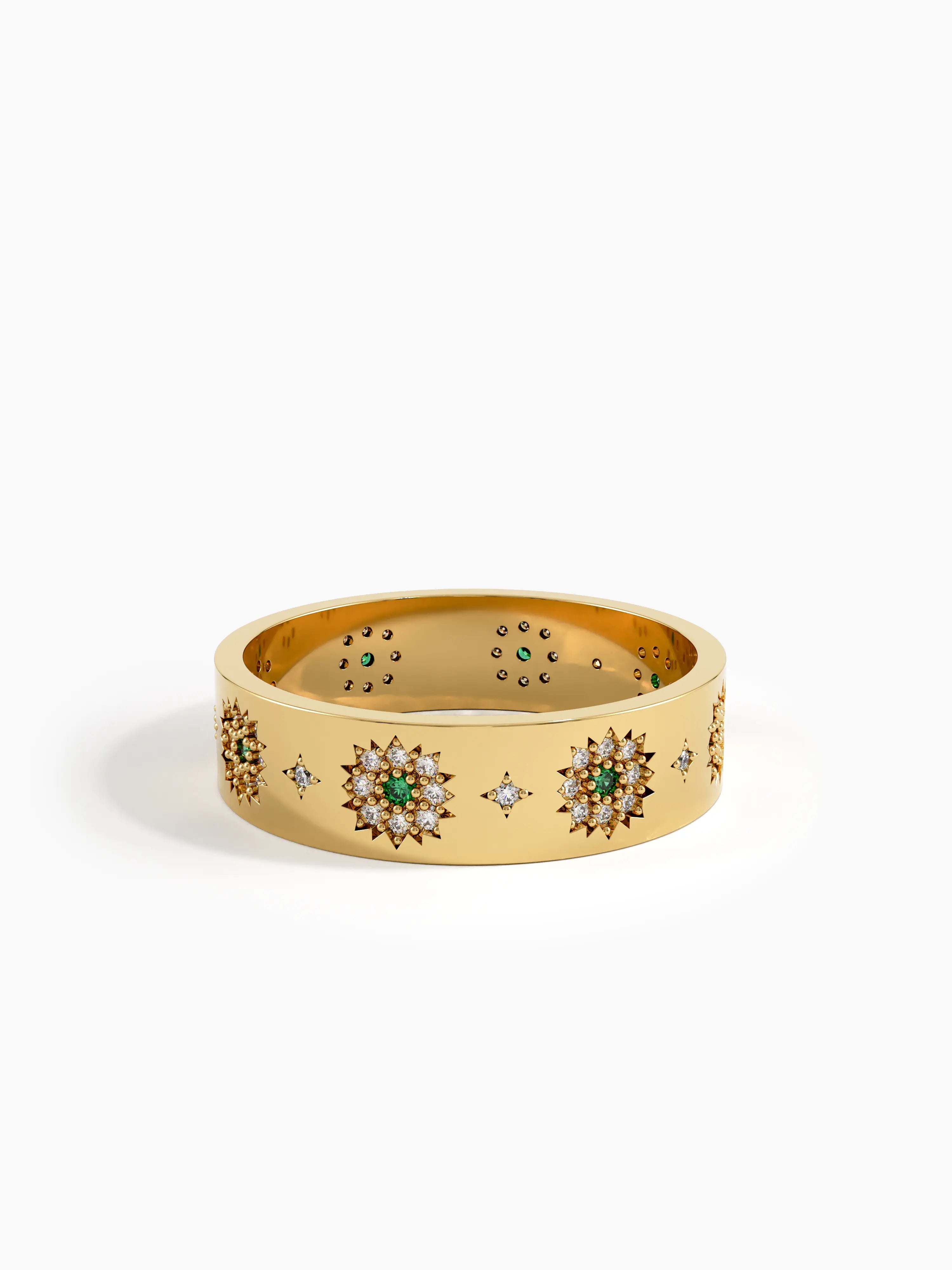 Emerald Flower Wedding Band, solid gold ring, view 4 | DiaFifth