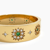 Emerald Flower Wedding Band, solid gold ring, view 2 | DiaFifth