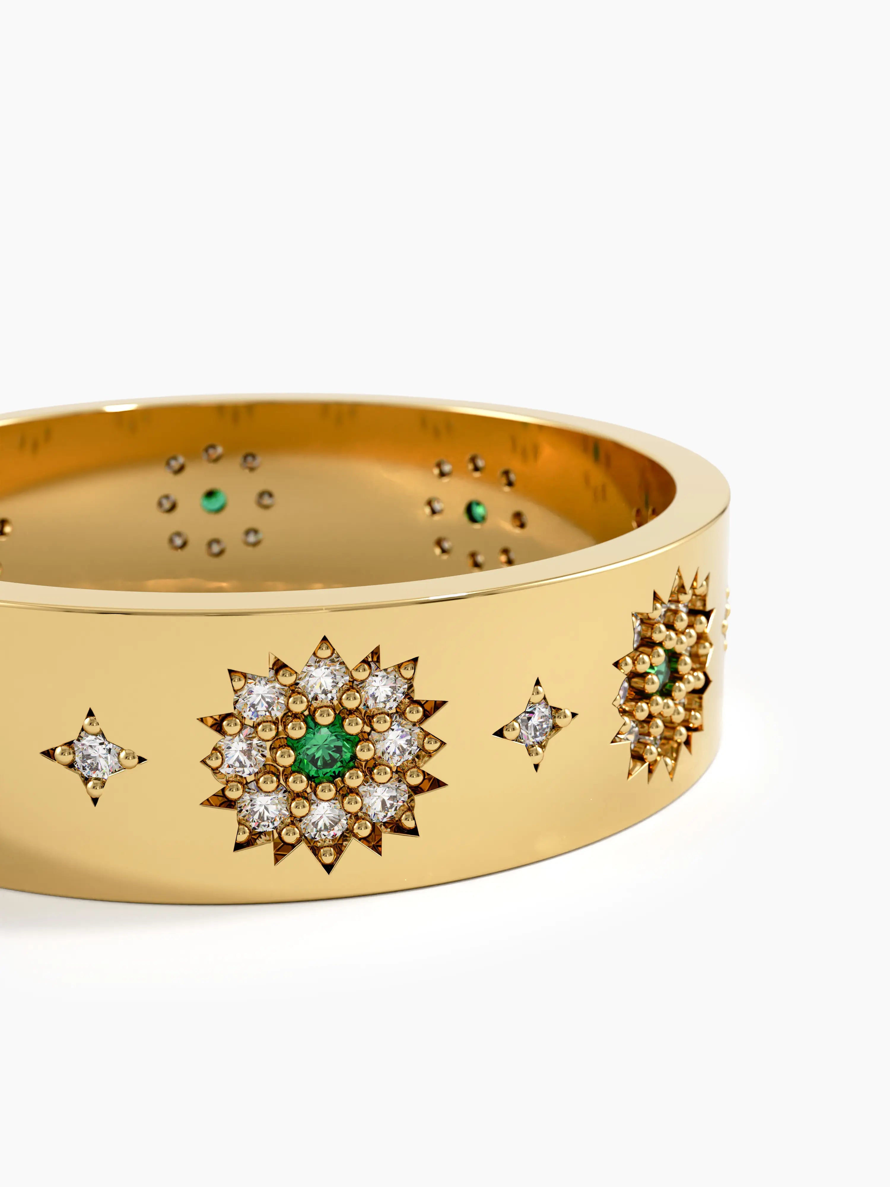 Emerald Flower Wedding Band, solid gold ring, view 2 | DiaFifth