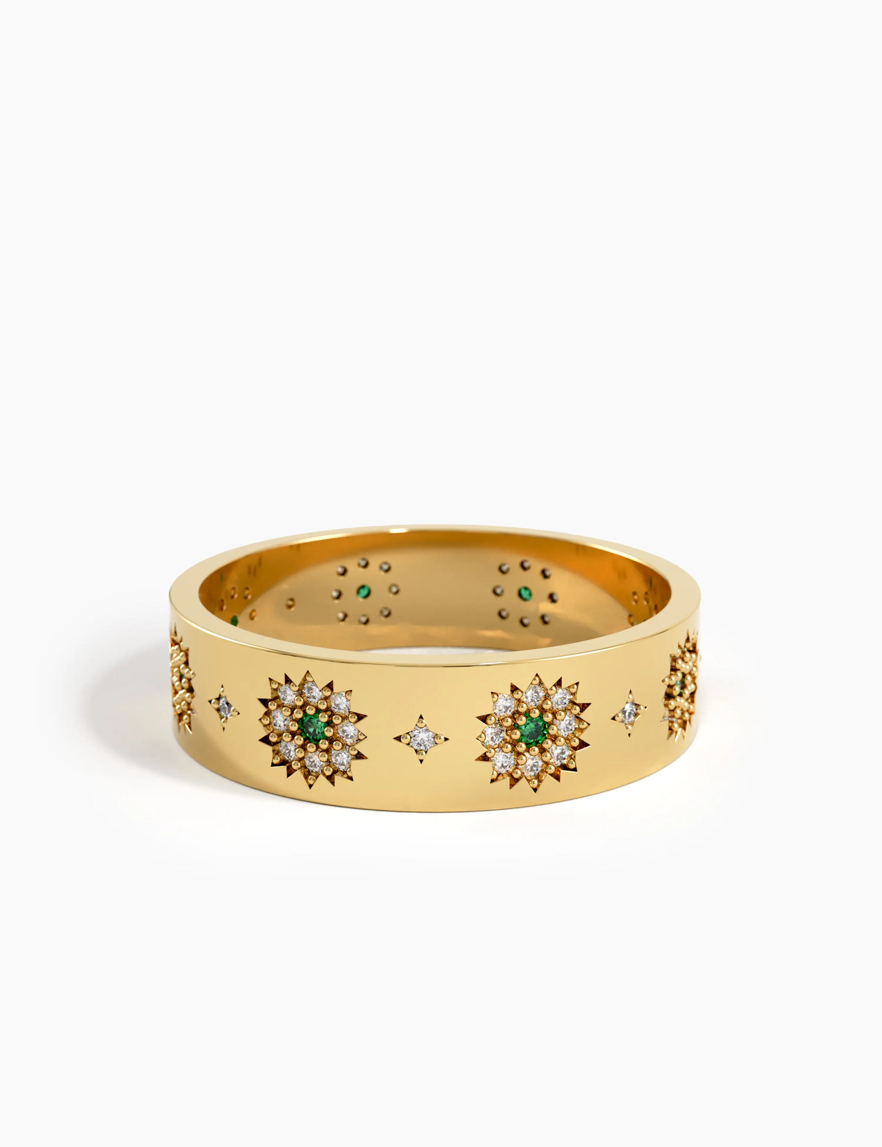 Emerald Flower Wedding Band, solid gold ring, view 8 | DiaFifth
