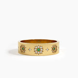 Emerald Flower Wedding Band, solid gold ring | DiaFifth