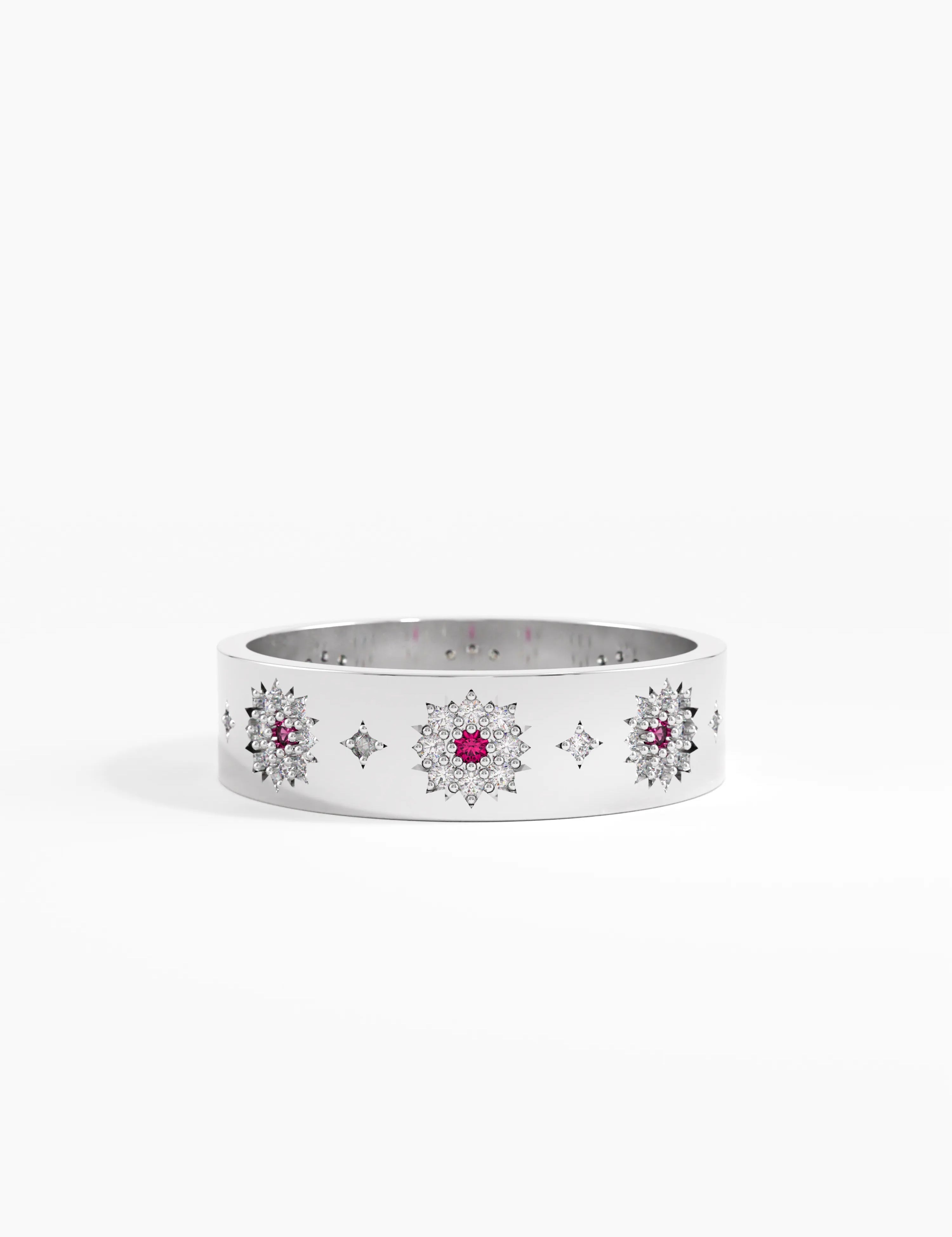 Ruby Flower Wedding Band, solid gold ring, view 7 | DiaFifth