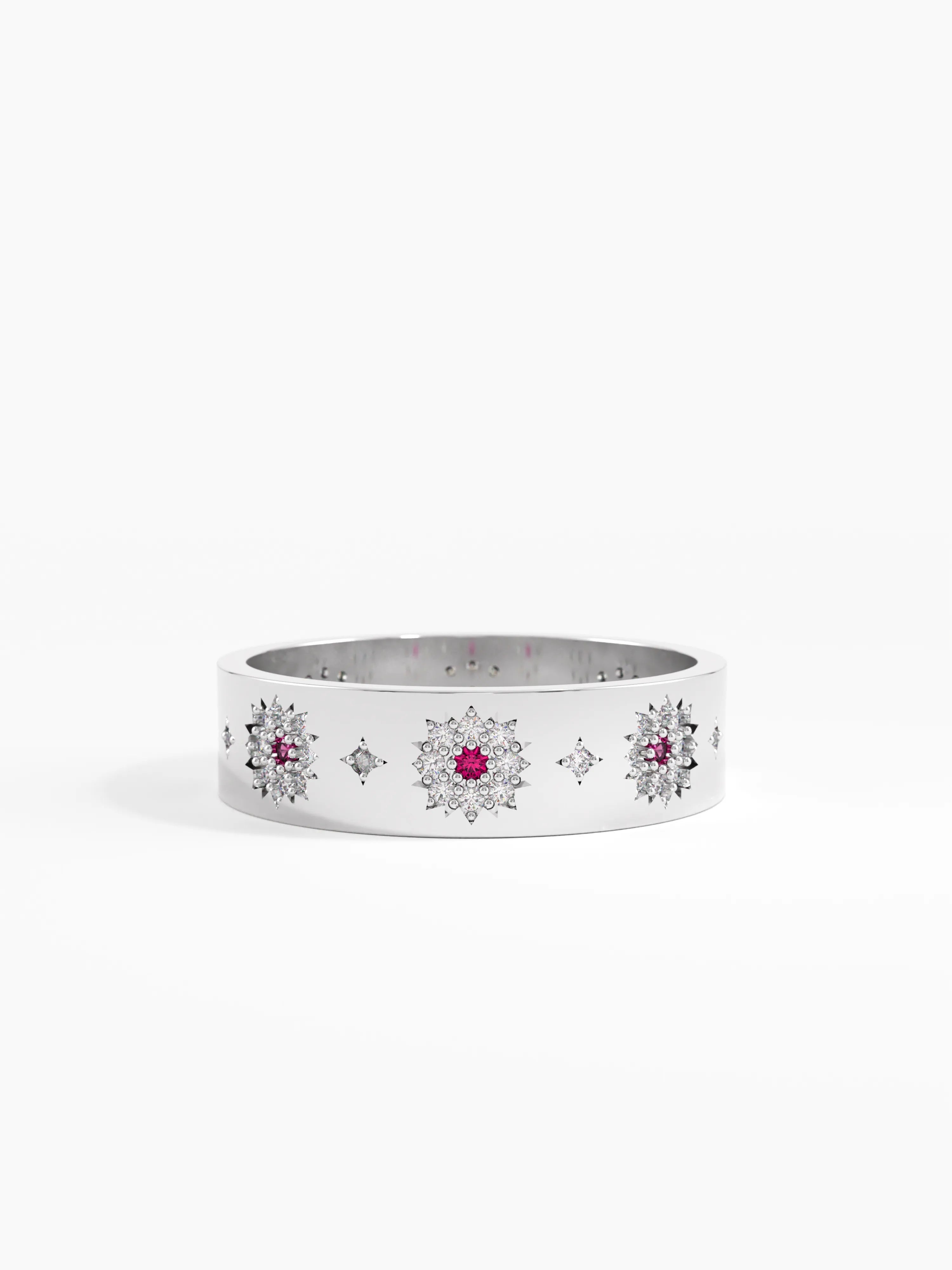 Ruby Flower Wedding Band, solid gold ring, view 7 | DiaFifth